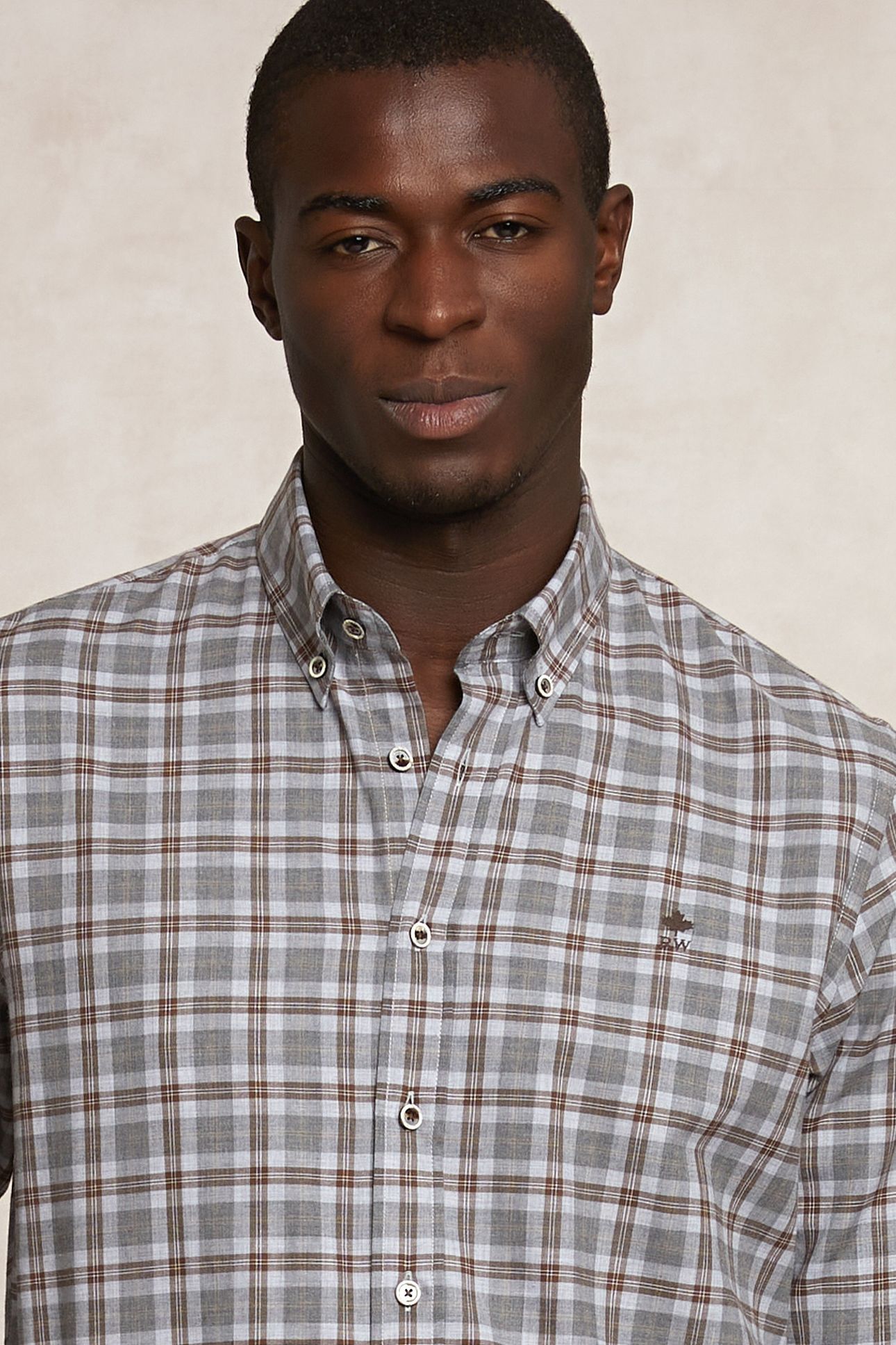 CUSTOM FIT CHECKED SHIRT BEIGE/BROWN 4