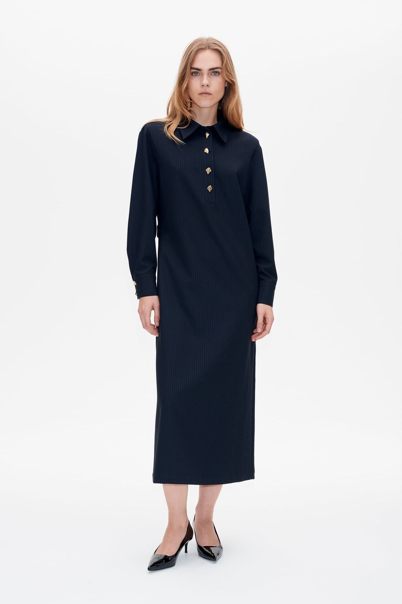ANNELLA DRESS BLACKISH PINSTRIPE 1