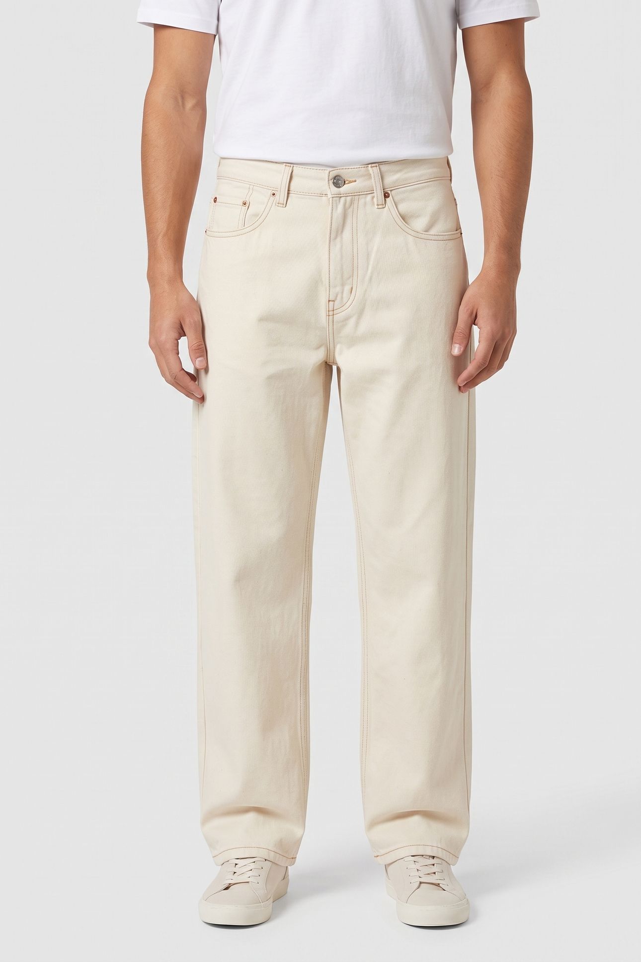 CHECK-5 LOOSE DENIM PANTS BEIGE 1