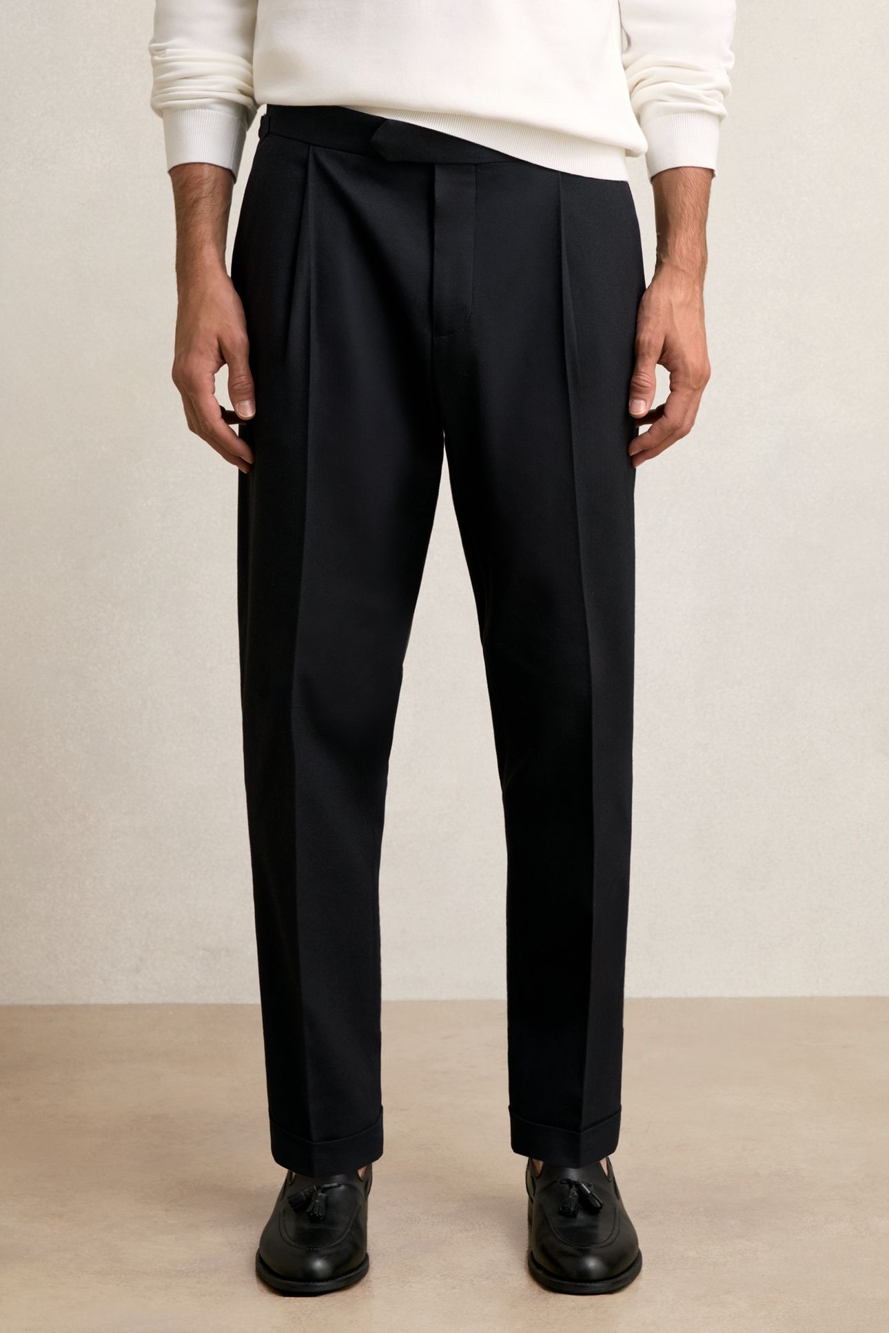 HERRINGBONE SIDE ADJUSTER TROUSER NAVY 1