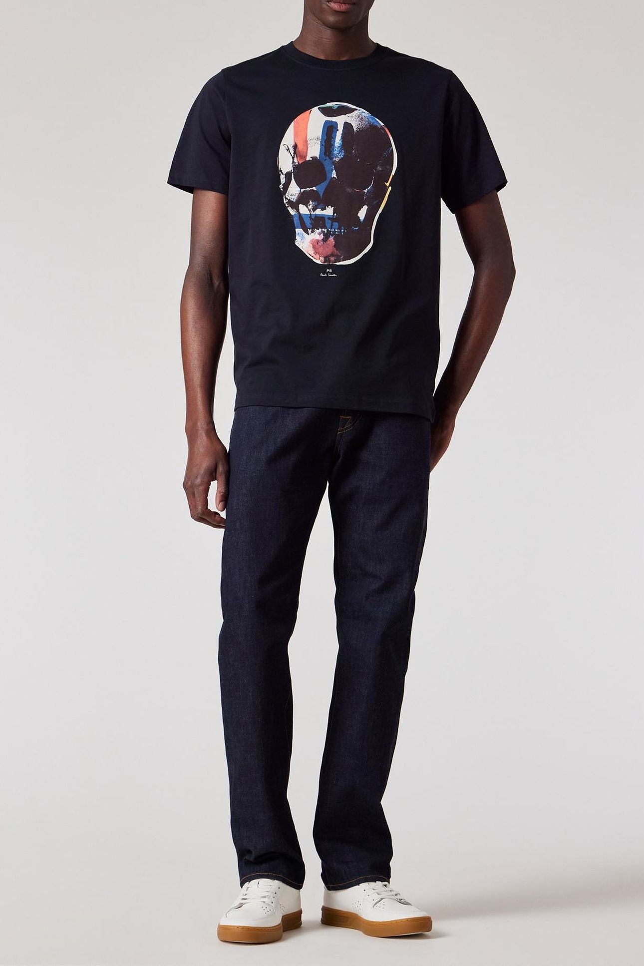 MENS REG FIT SS T SHIRT SKULL RED BLUE VERY DARK NAVY 3