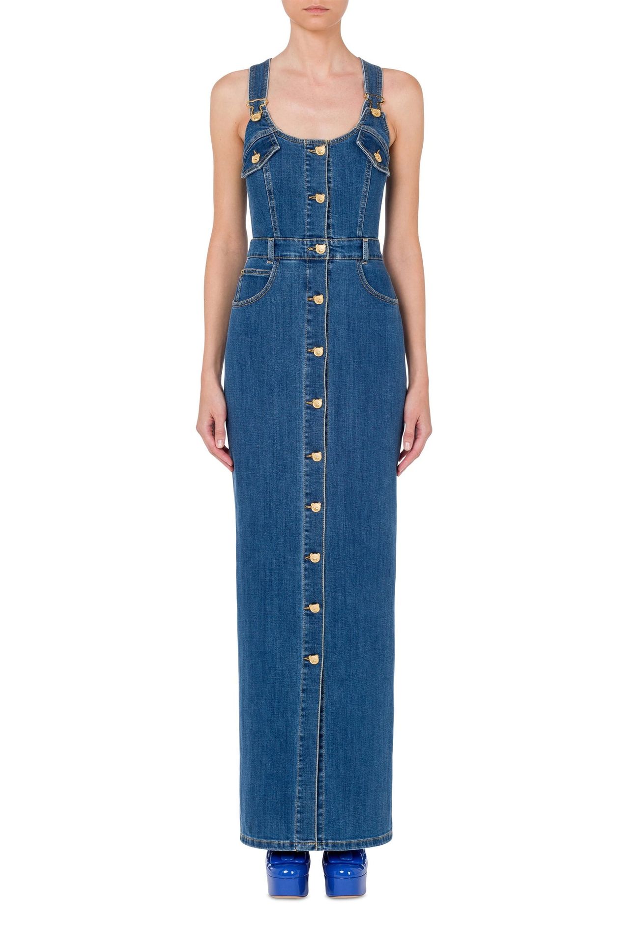 TEDDY BUTTONS DENIM DUNGAREES DRESS BLUE 1