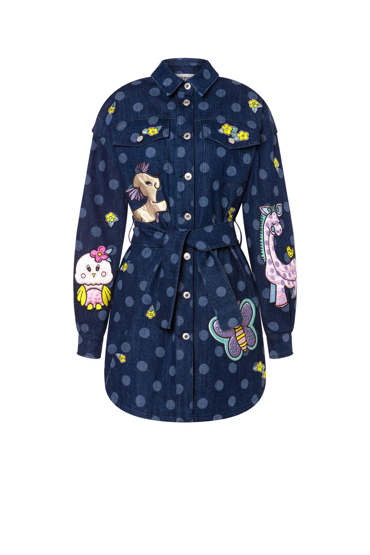 POLKA DOT DENIM DRESS ANIMAL PATCH BLUE 3