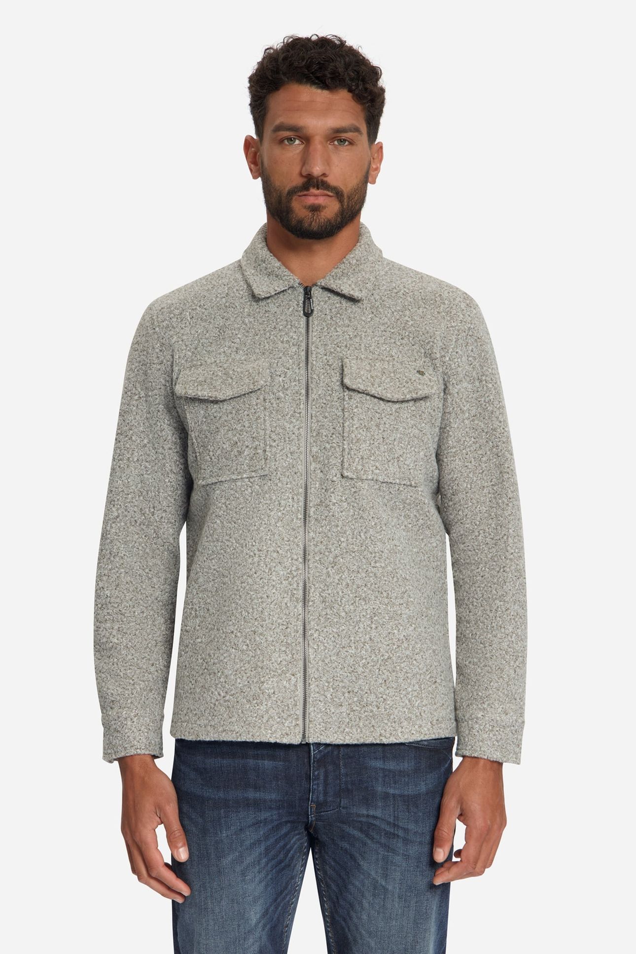 OVERSHIRT FULL ZIPPER BOUCLE SWEAT GREY MELANGE 1