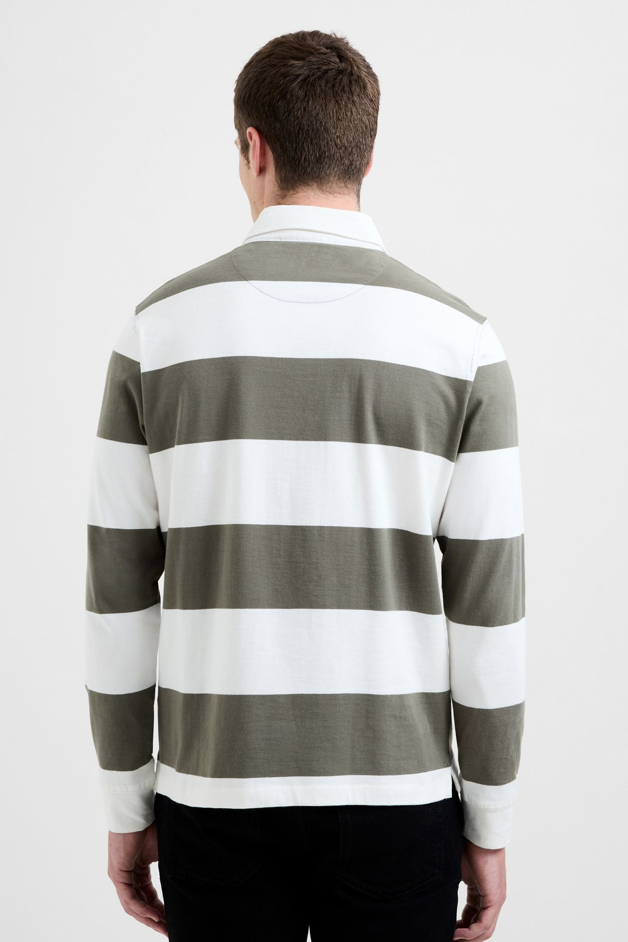 STRIPE RUGBY POLO LS ECRU/MOSS GREEN 2