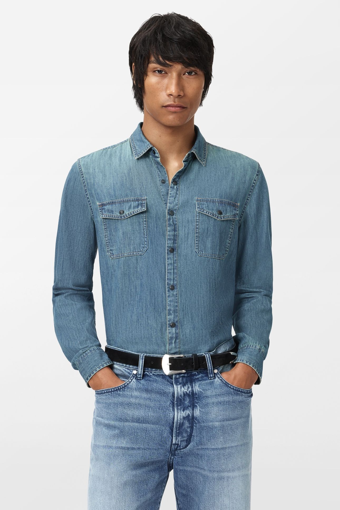 OTTO LS SNAP FRONT PLACKET COLLARED SHIR AGED BLUE 1