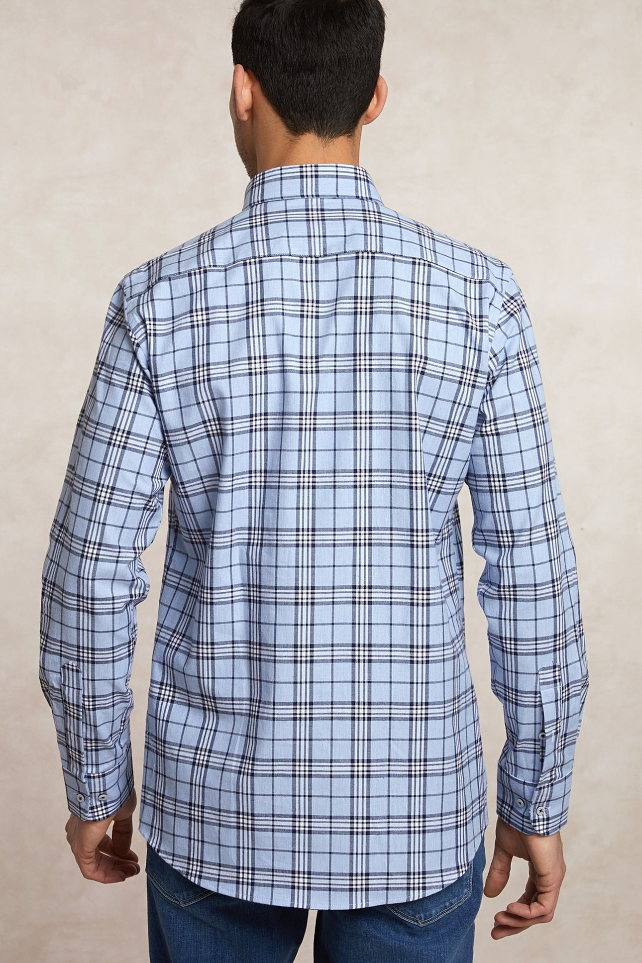CUSTOM FIT CHECKED FLANNEL SHIRT BLUE/WHITE 2