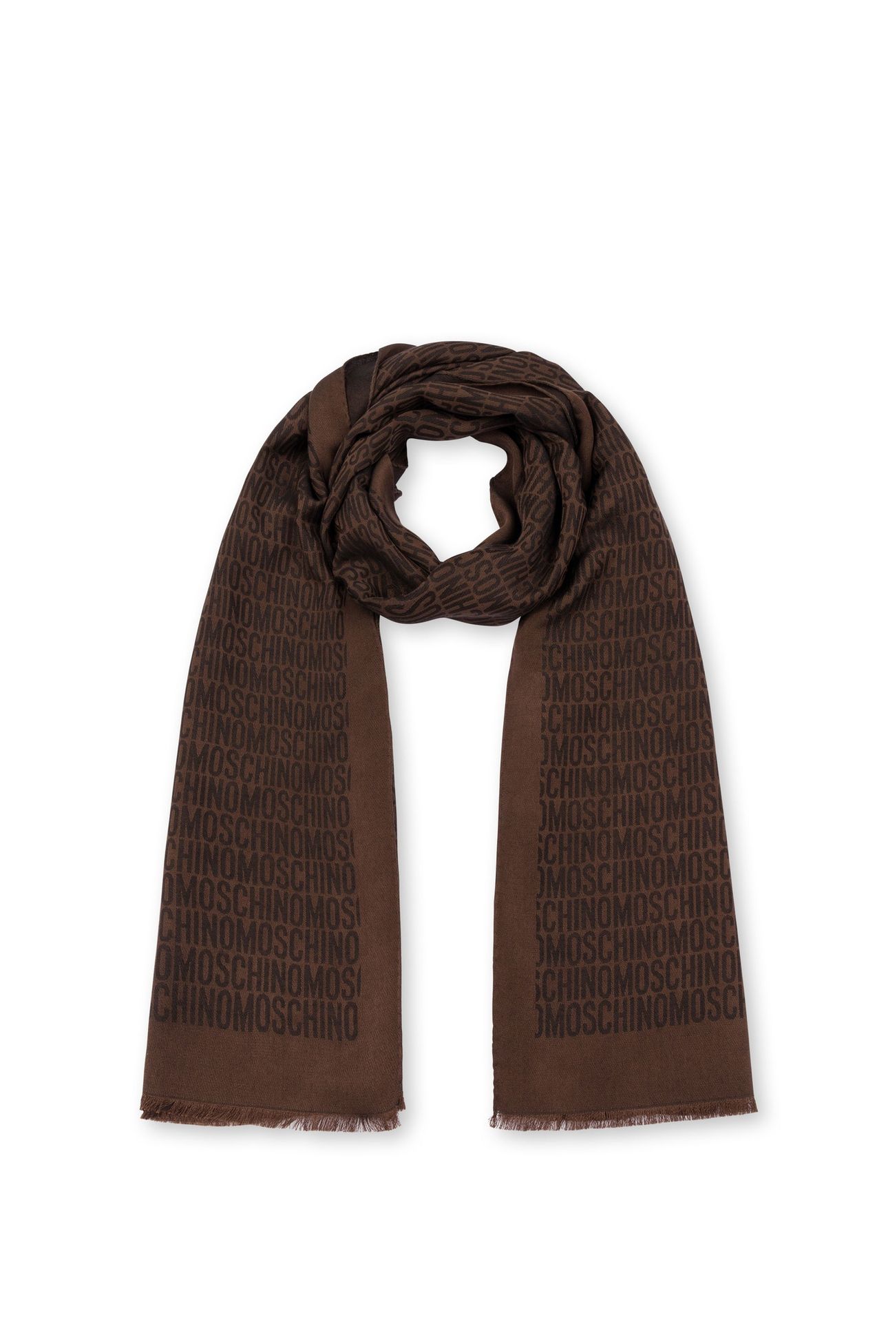 ALLOVER LOGO SILK AND WOOL SCARF BROWN 1