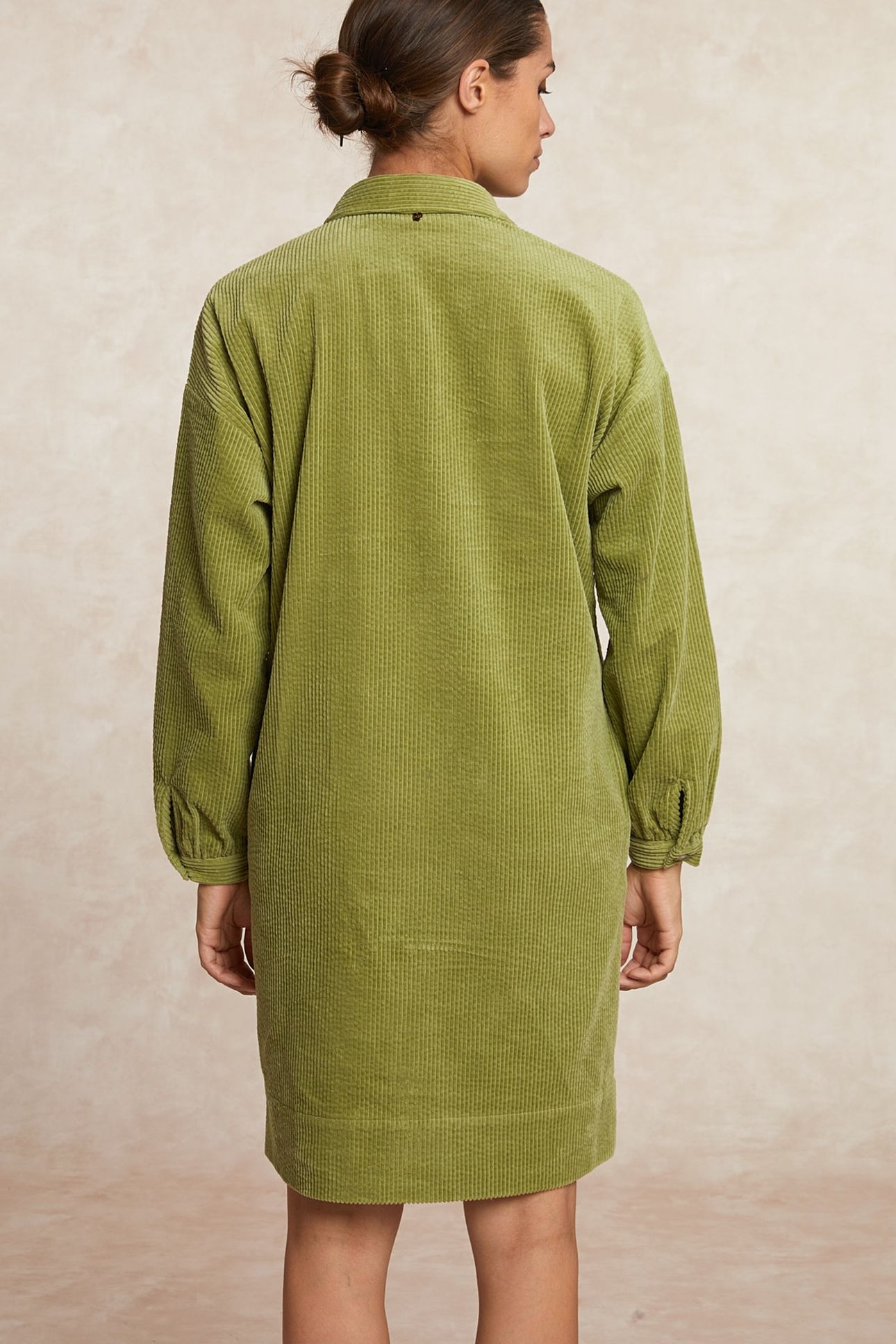 BELTED CORDUROY DRESS WITH BUTTONS OLIVE GREEN 2