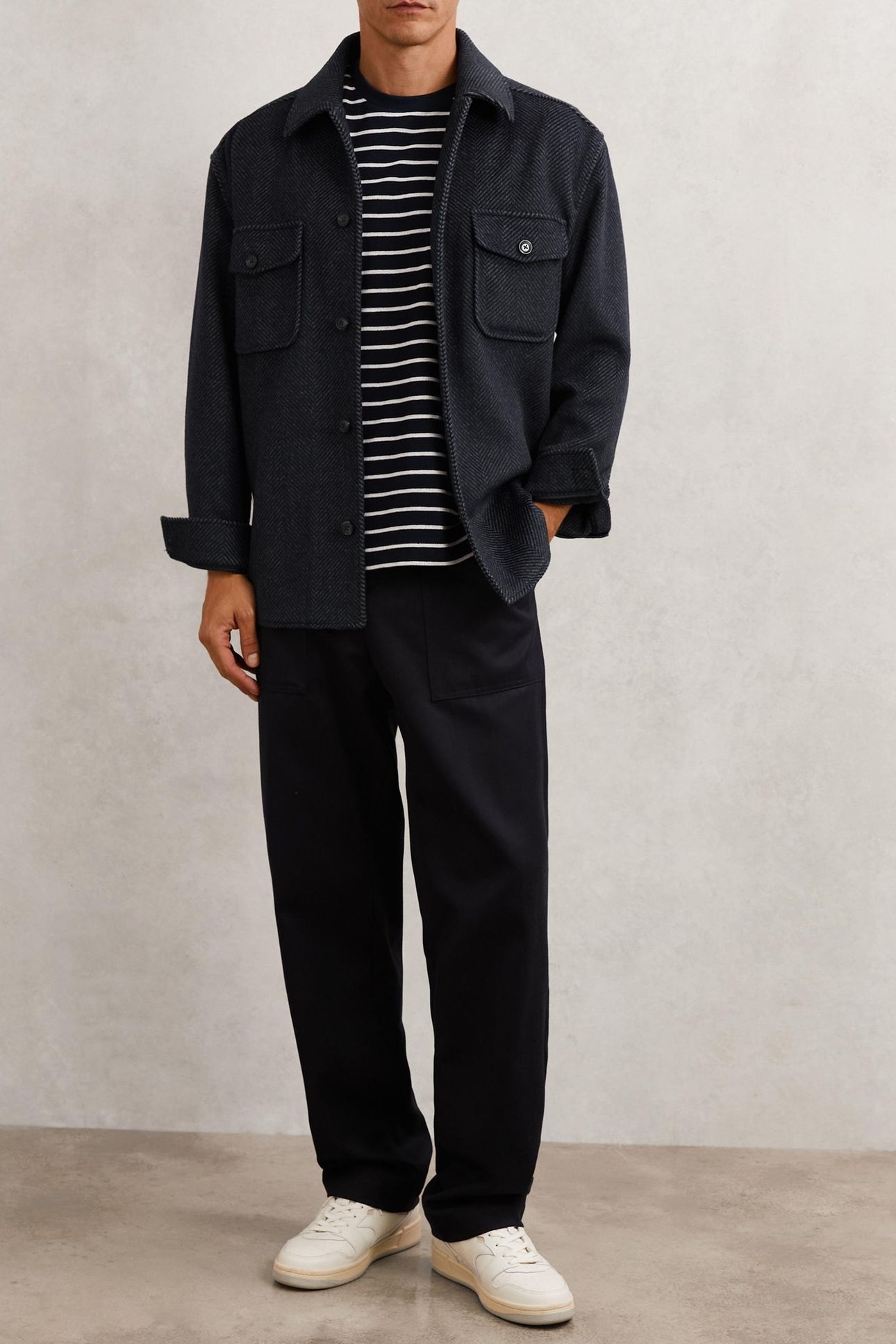 LS HERRINGBONE TWIN POCKET OVERSHIRT NAVY 4