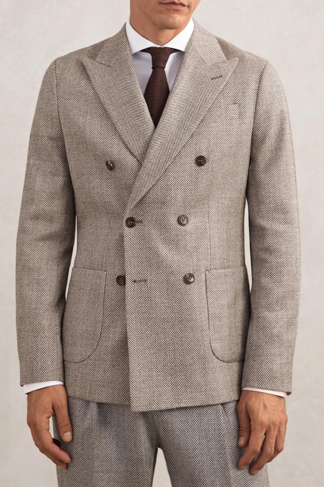 DB PEAK HERRINGBONE TEXTURED BLAZER BROWN 1