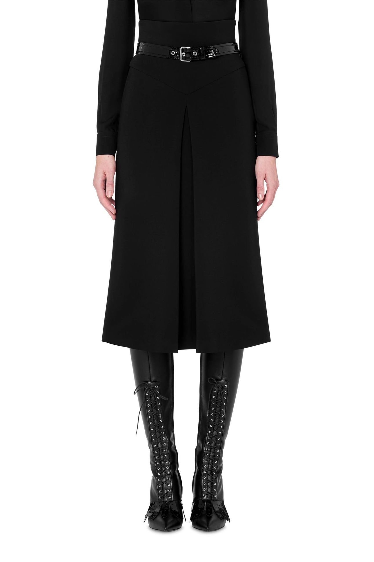 BONDAGE BUCKLE STRETCH CADY SKIRT BLACK 1