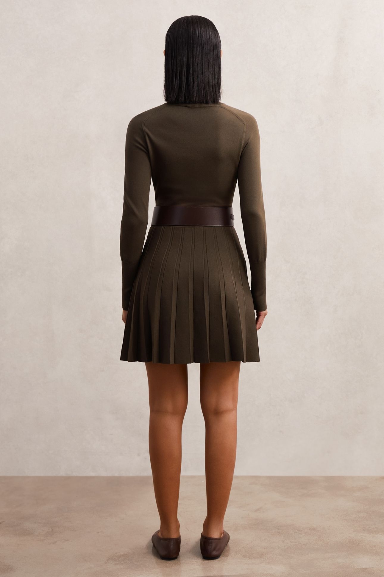 BELTED KNITTED MINI DRESS MOCHA BROWN 2