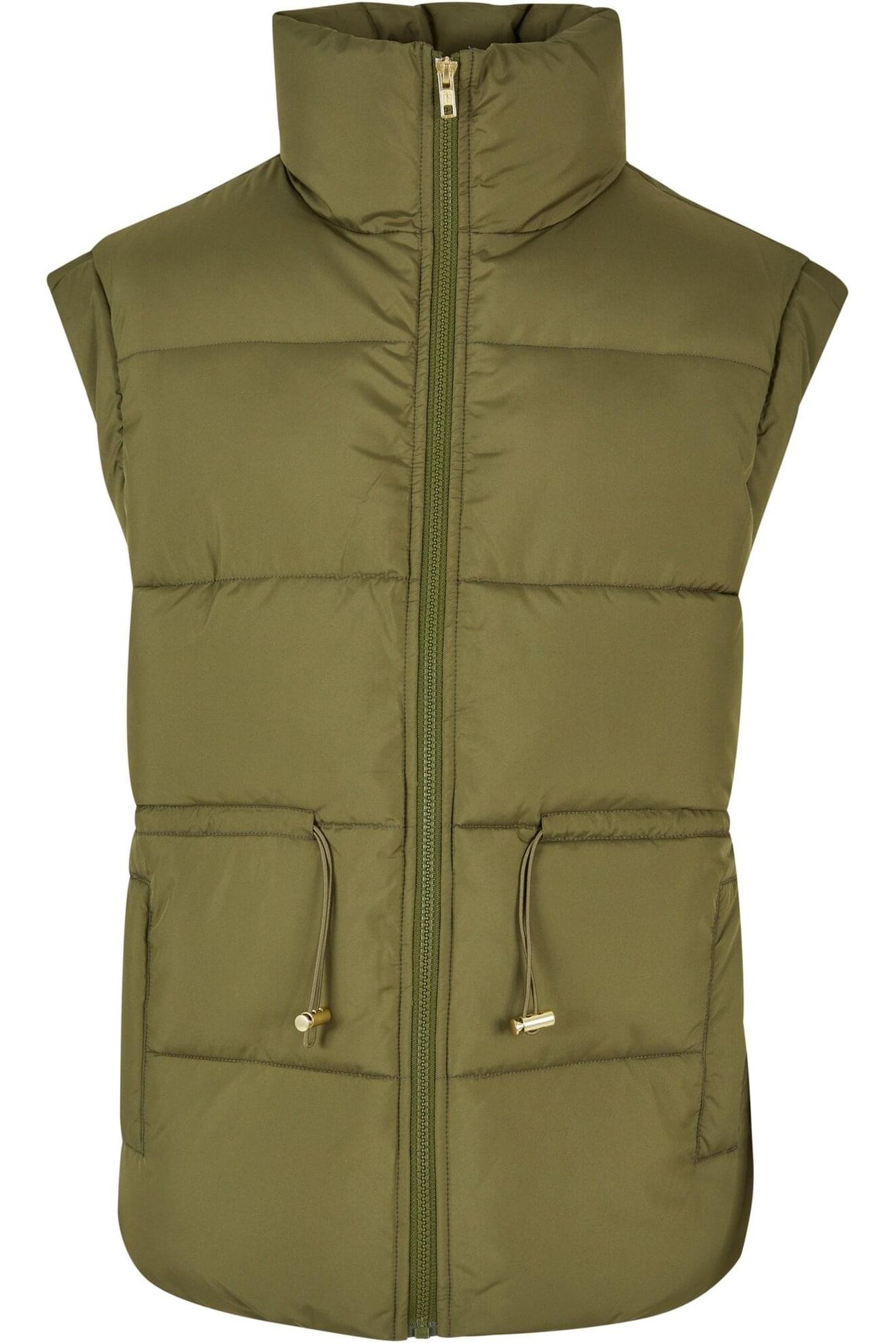 LADIES WAISTED PUFFER VEST OLIVE 4