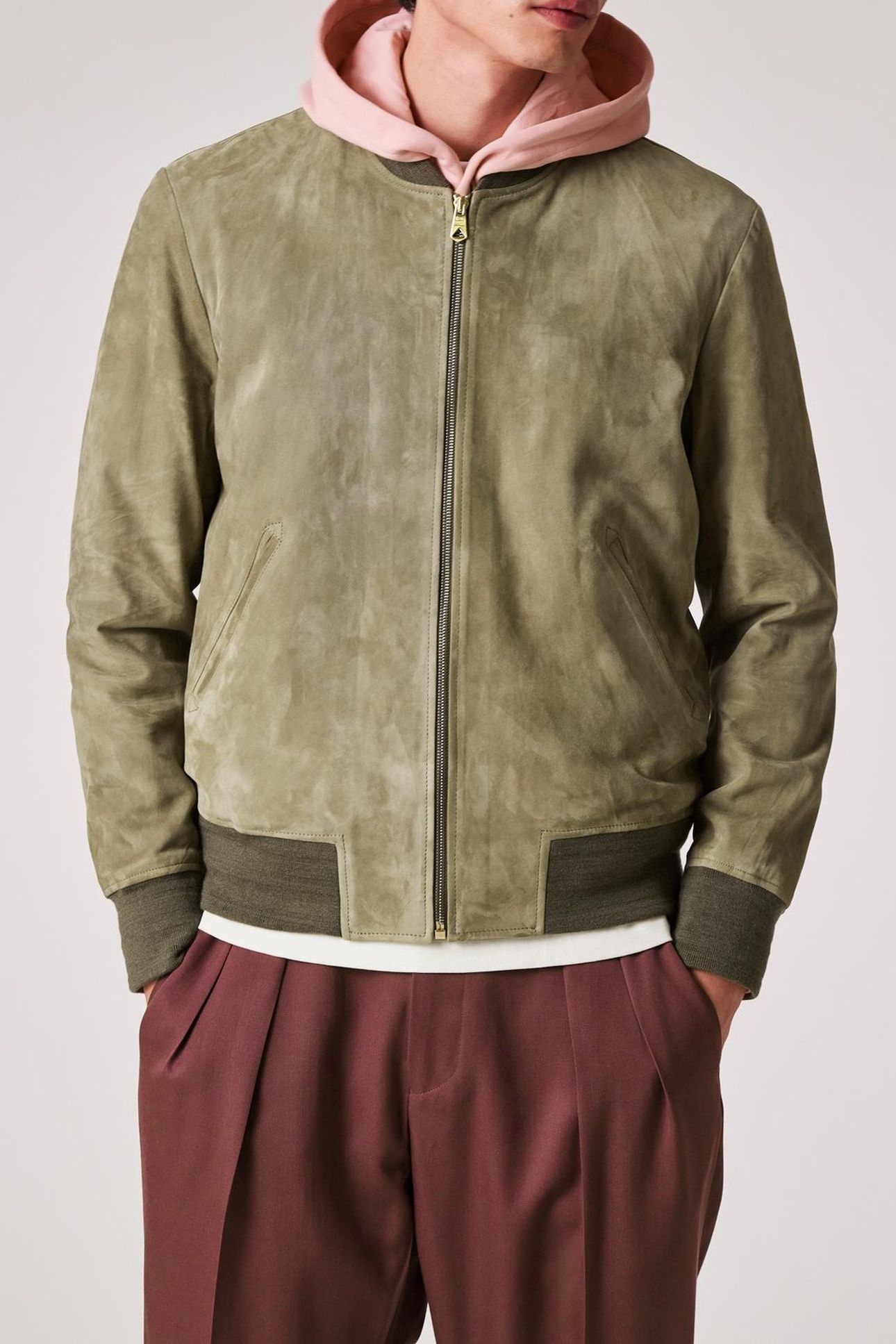 MENS REGULAR FIT SUEDE BOMBER JACKET MILITARY_GREEN 1