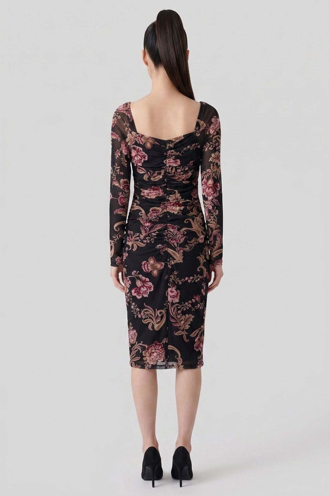 HOLLY LS DRAPEP DRES FLORAL PAISLEY BLACK 2
