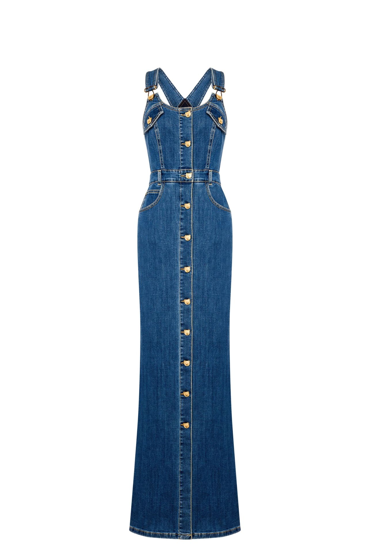 TEDDY BUTTONS DENIM DUNGAREES DRESS BLUE 3