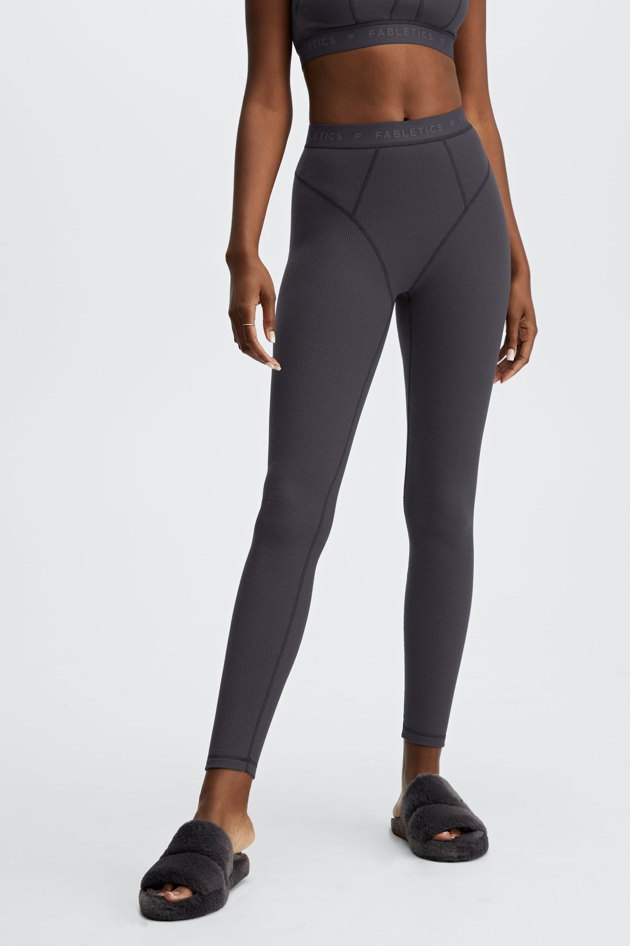 FABLETICS WAFFLE LEGGING PEWTER/PEWTER LOGO 2