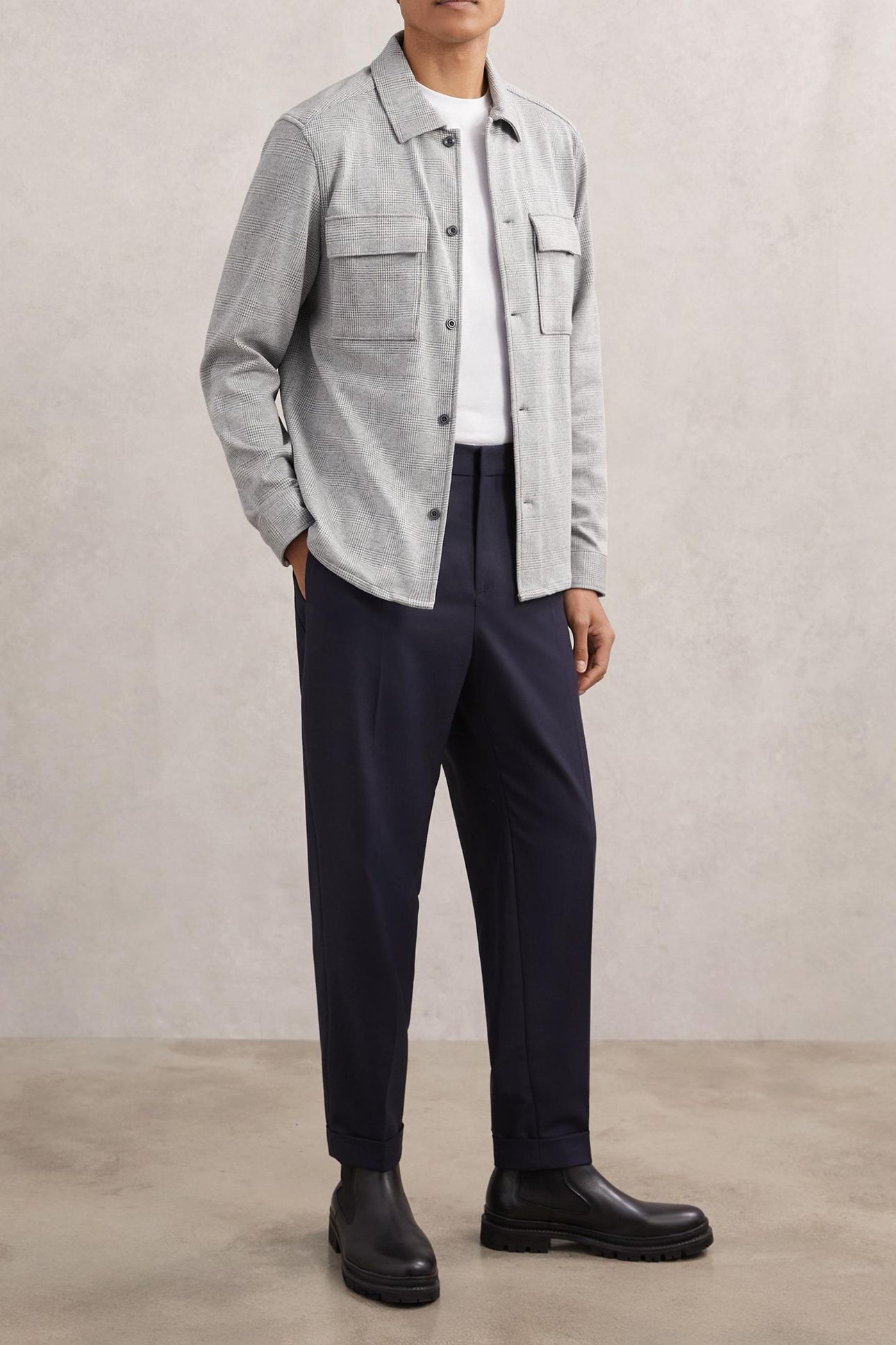 LS JERSEY CHECK TWIN POCKET OVERSHIRT SOFT GREY 3