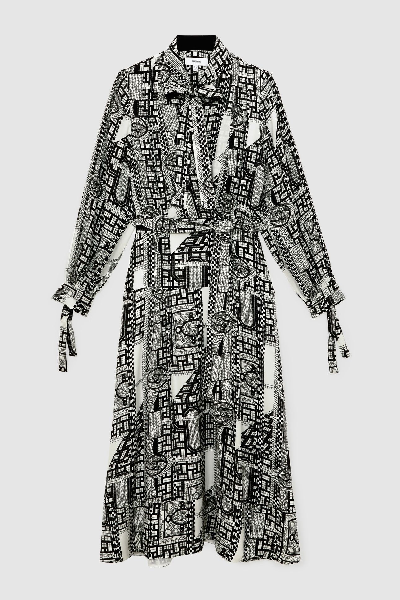WRAP FRONT PRINTED DRAPE DRESS BLACK/IVORY 4