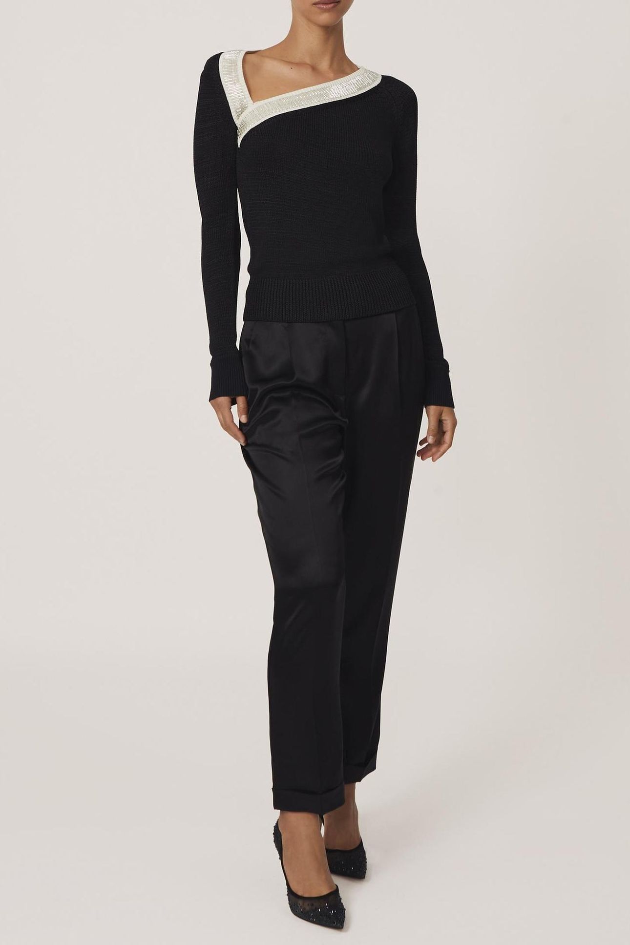 ASYMMETRIC BEADED JUMPER BLACK/WHITE 3