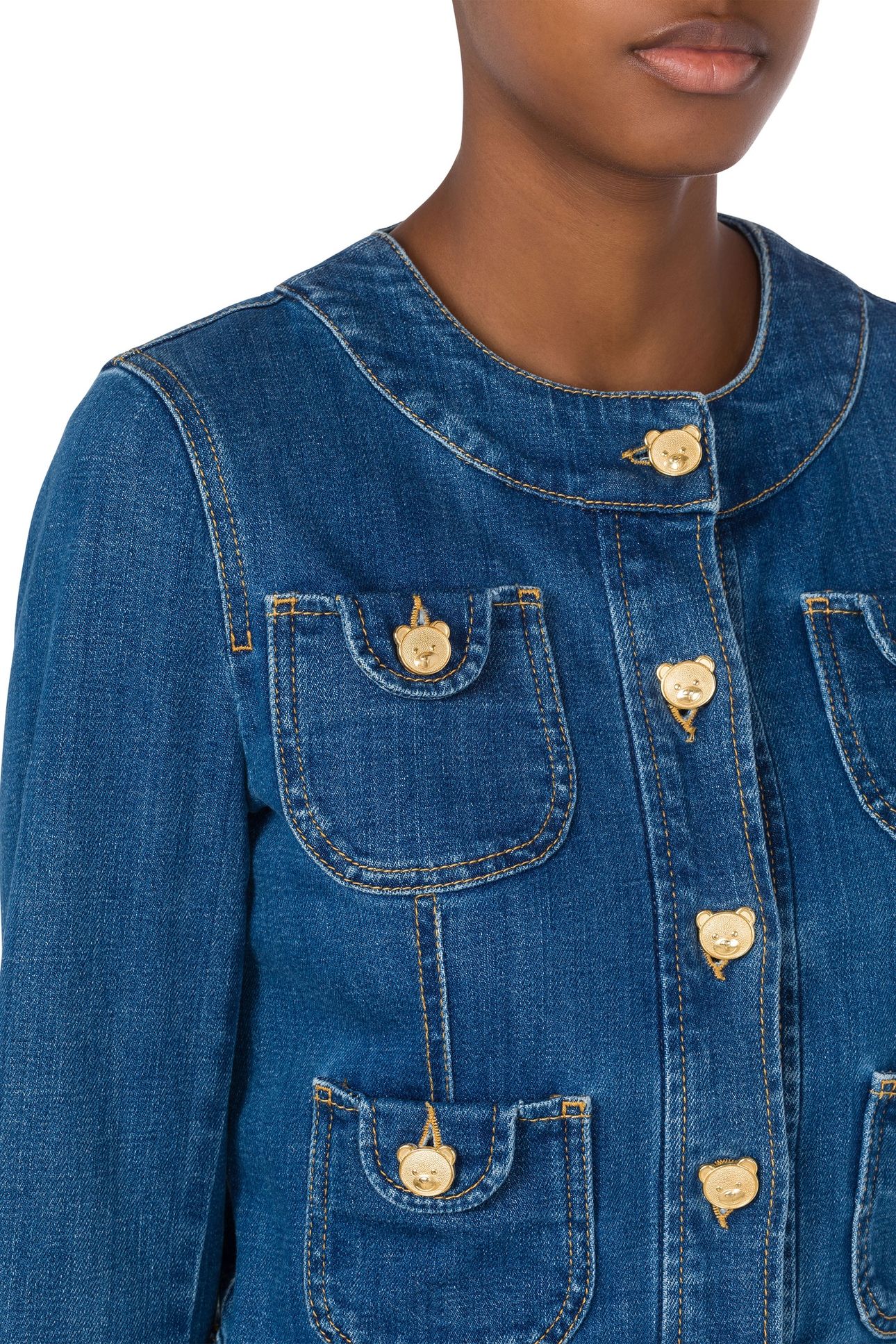 TEDDY BUTTONS STRETCH DENIM JACKET BLUE 4