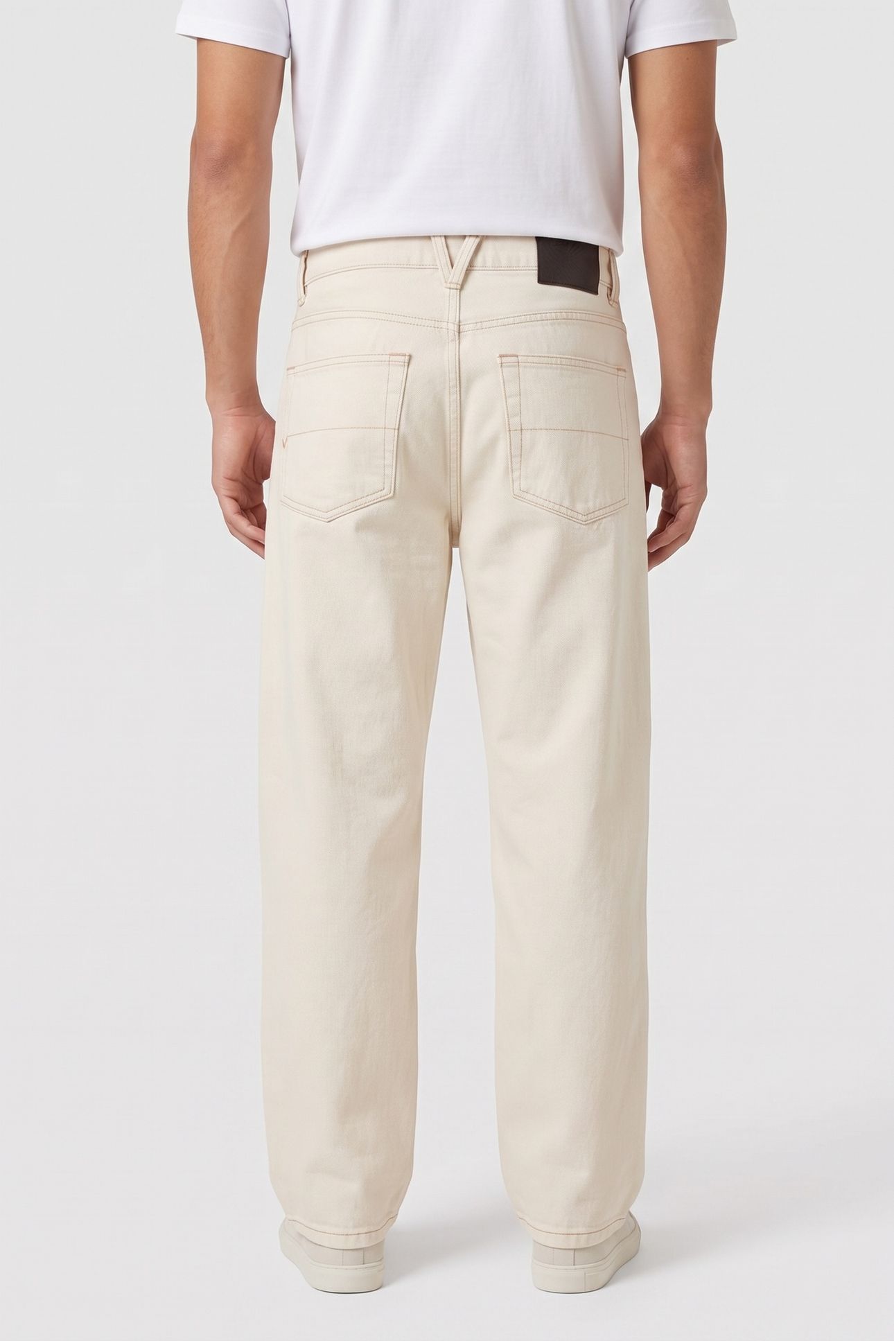 CHECK-5 LOOSE DENIM PANTS BEIGE 2