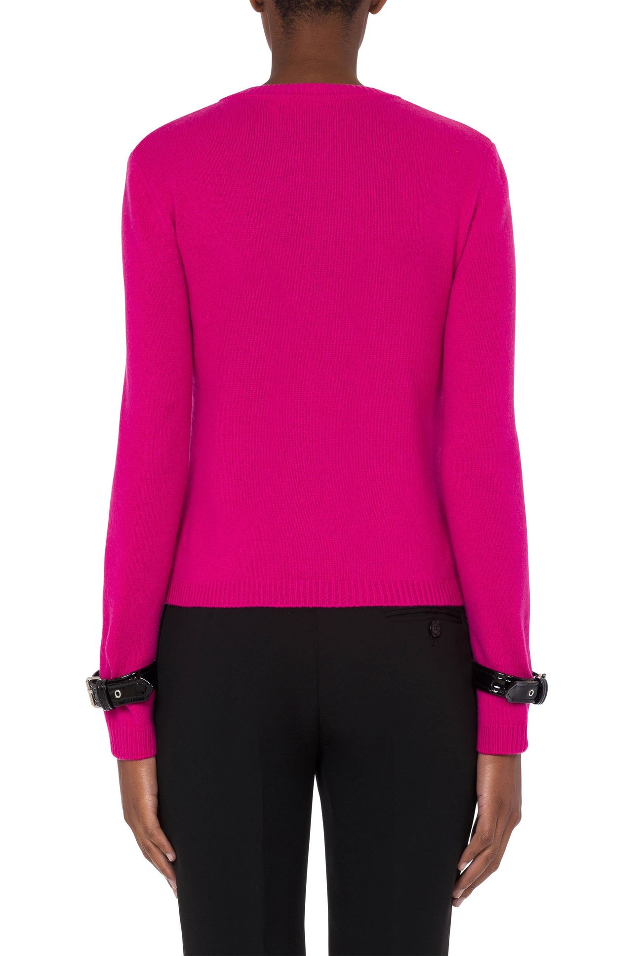 BONDAGE BUCKLE RECYCLED CASHMERE CARDIGAN FUCSIA 2