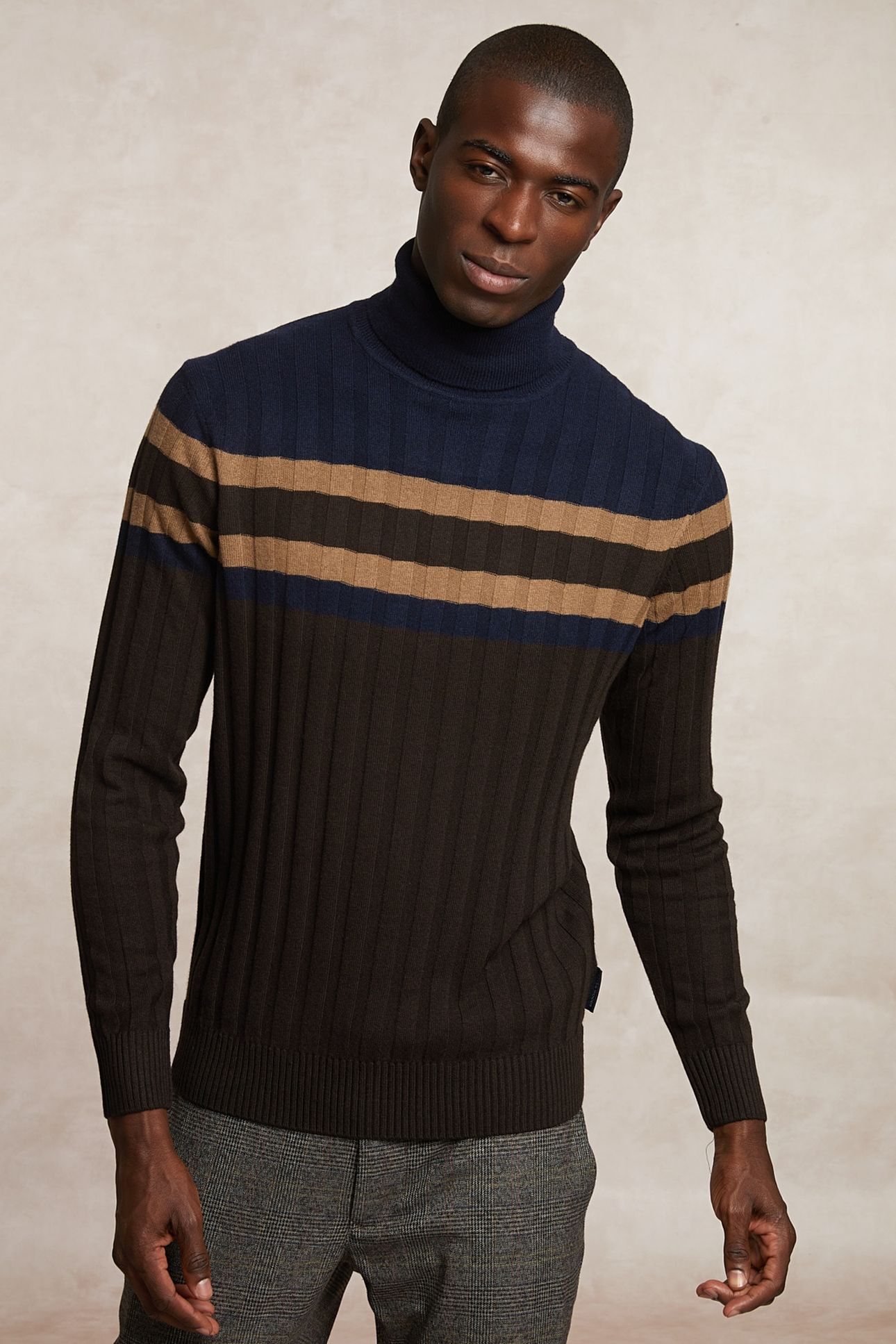 CUSTOM FIT RIBBED WOOL-CASHMERE ROLL NECK SWEATER GANACHE BR 3