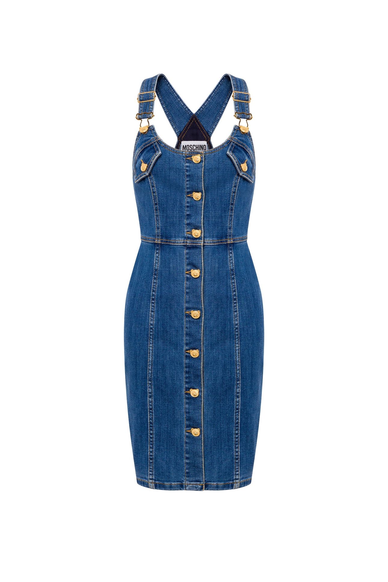 TEDDY BUTTONS DENIM DUNGAREES DRESS BLUE 3