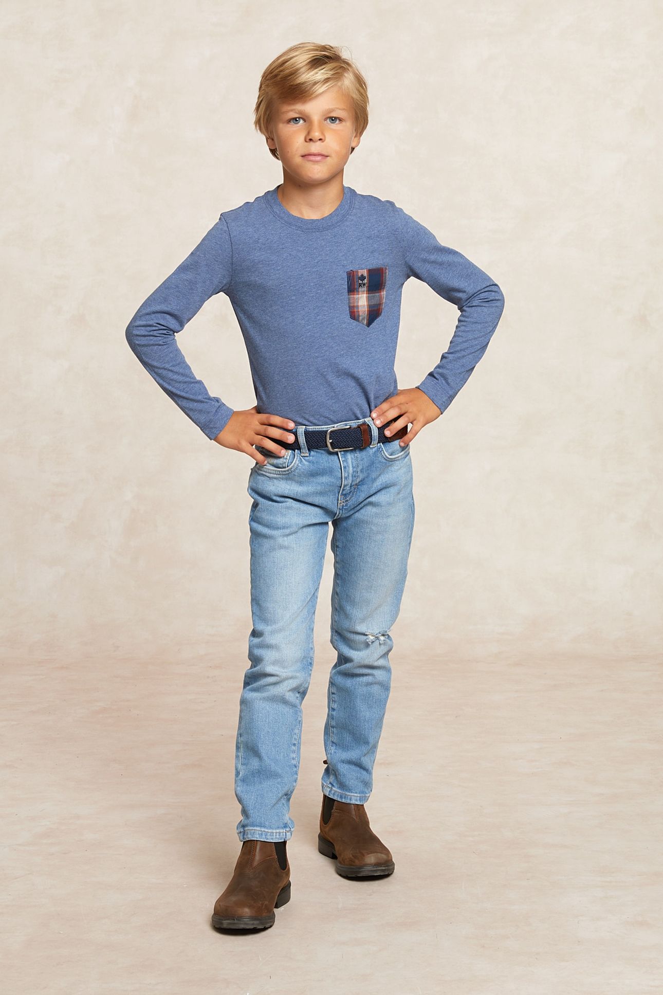 COTTON T-SHIRT CHEST POCKET NIGHT SKY MIX BLUE 1