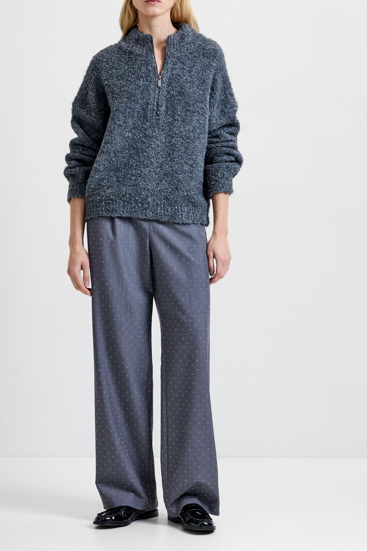 RENEE BOUCLE HALF ZIP JUMPER CHARCOAL GREY 1