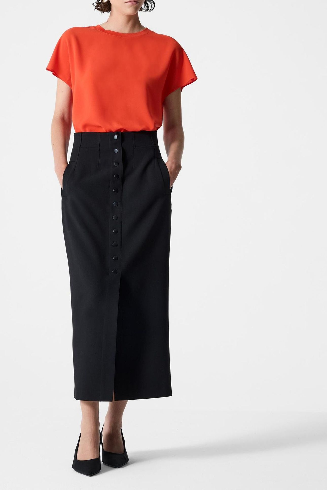 CREPE LIGHT CREW NECK TOP FLAME ORANGE FLAME ORANGE 2
