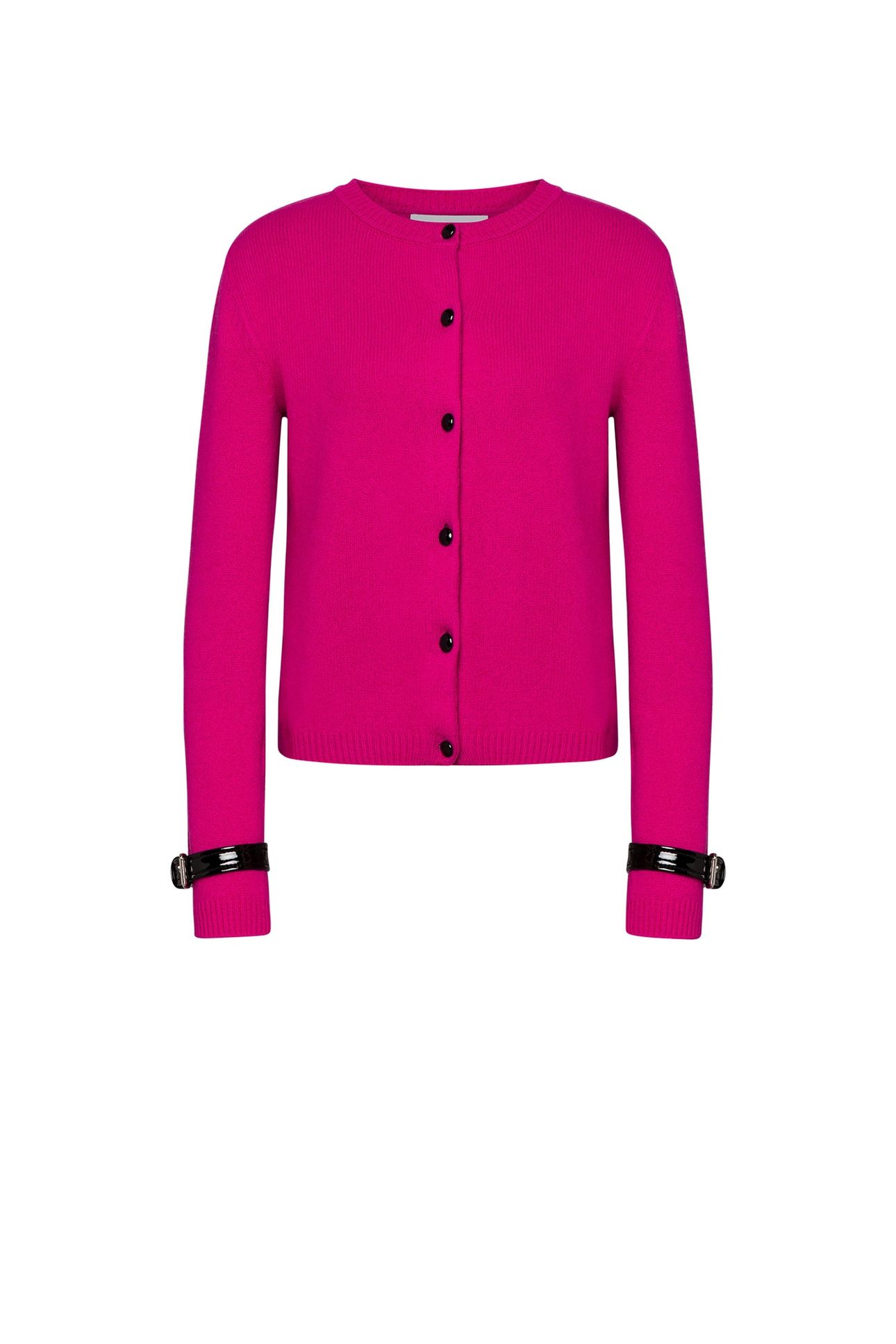BONDAGE BUCKLE RECYCLED CASHMERE CARDIGAN FUCSIA 3