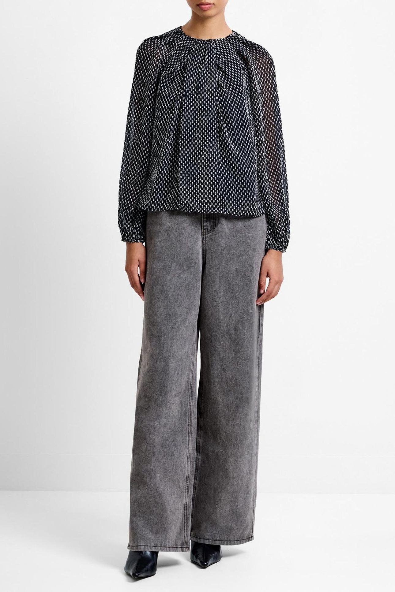 STACEY DOBBY TWIST TOP BLACK/LINEN WHITE 1