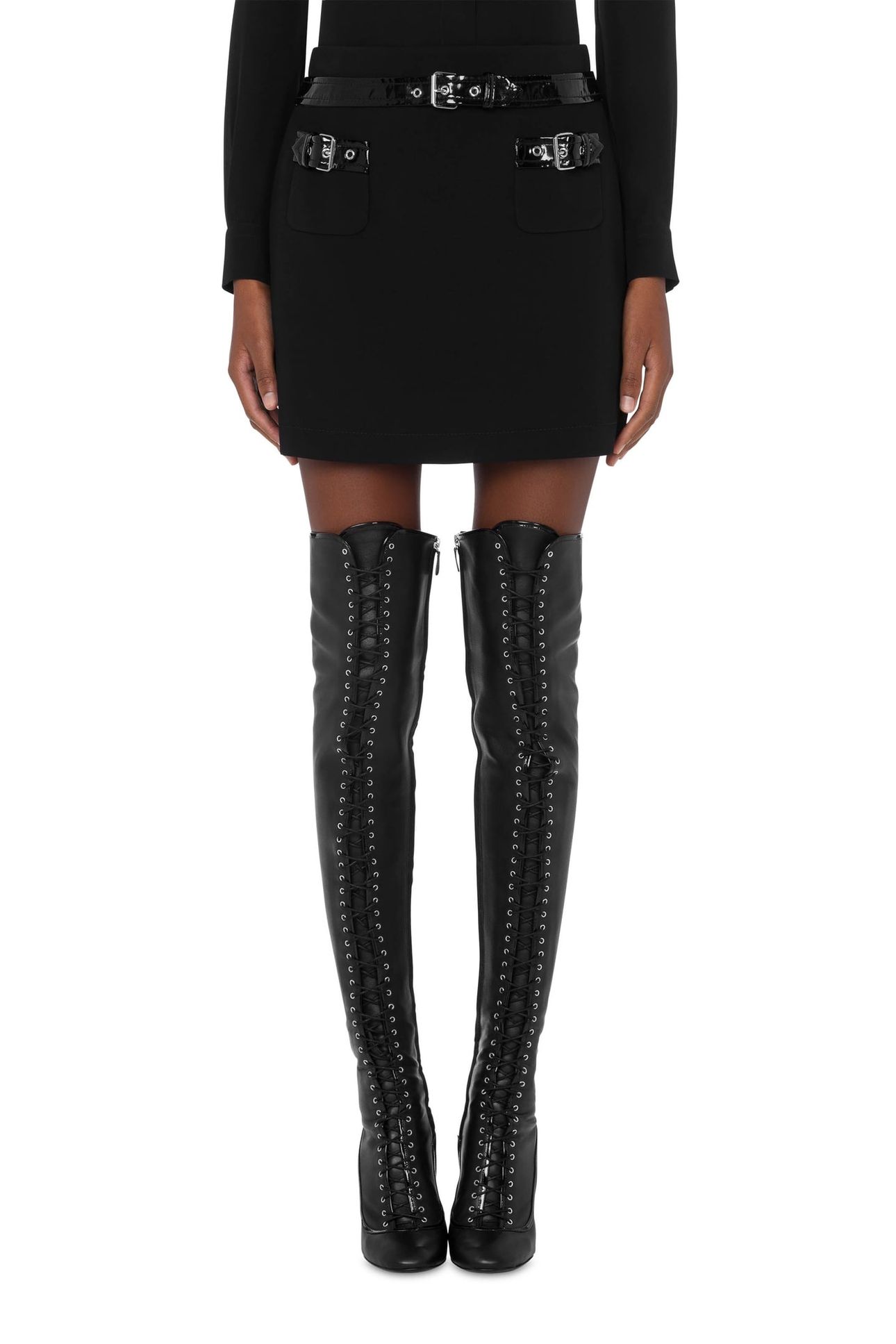 BONDAGE BUCKLE STRETCH CADY MINISKIRT BLACK 1