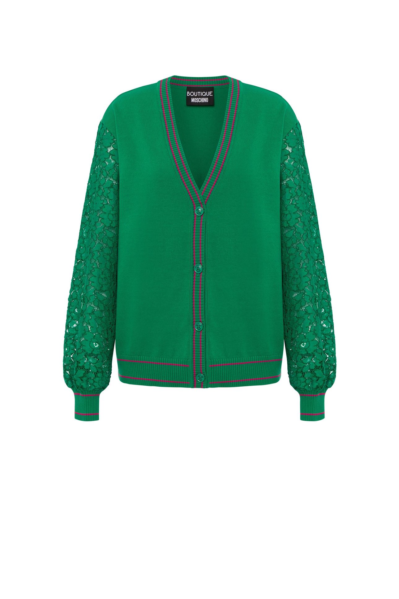 STRETCH CARDIGAN WITH LACE SLEEVES GREEN 3
