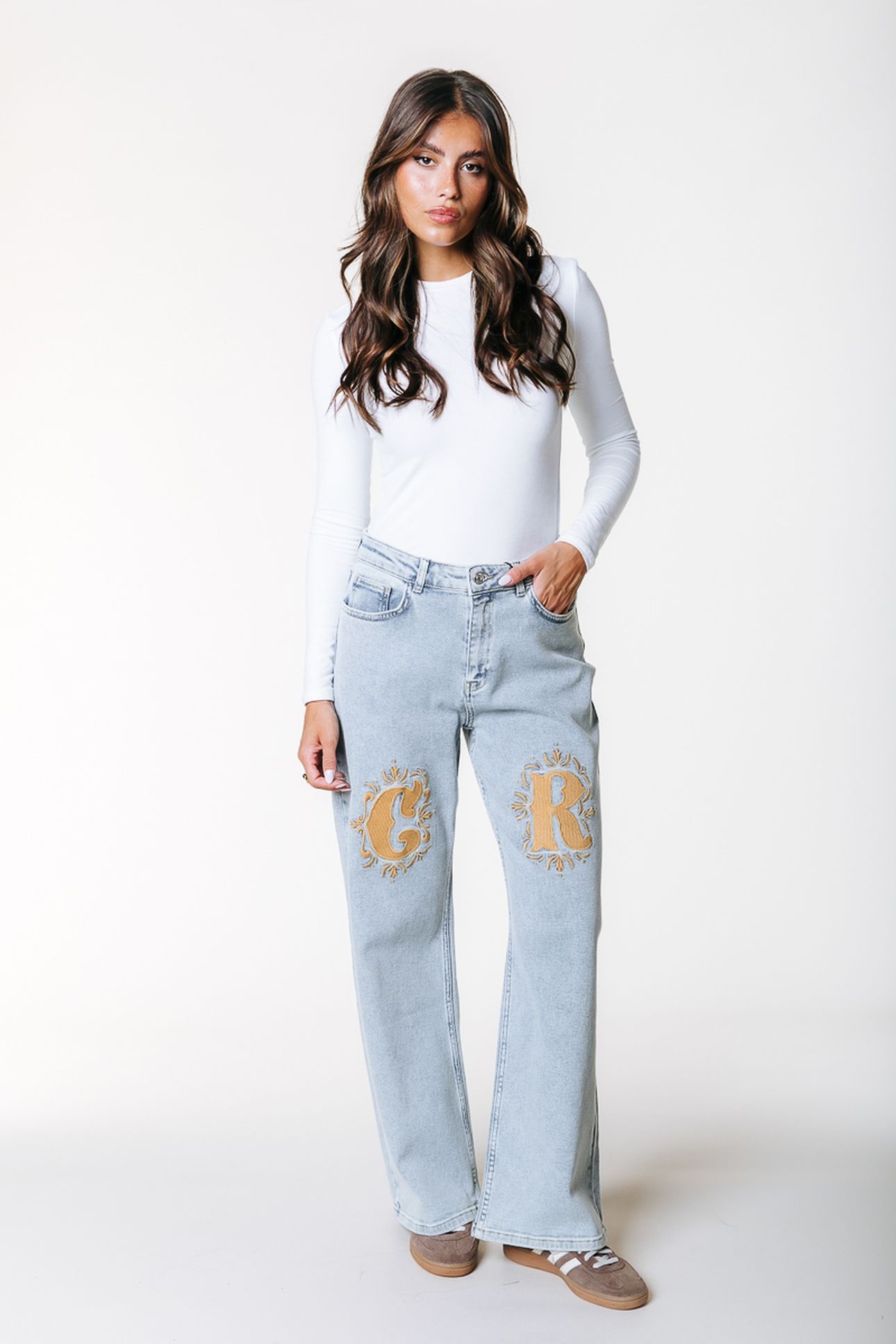 GAIAS CR HIGH RISE STRAIGHT LEG DENIM PANTS LIGHT BLUE DENIM 2