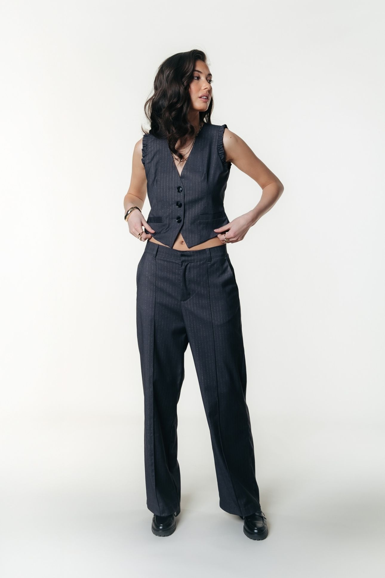 RUS LUREX PINSTRIPE PANTS DARK GREY 3