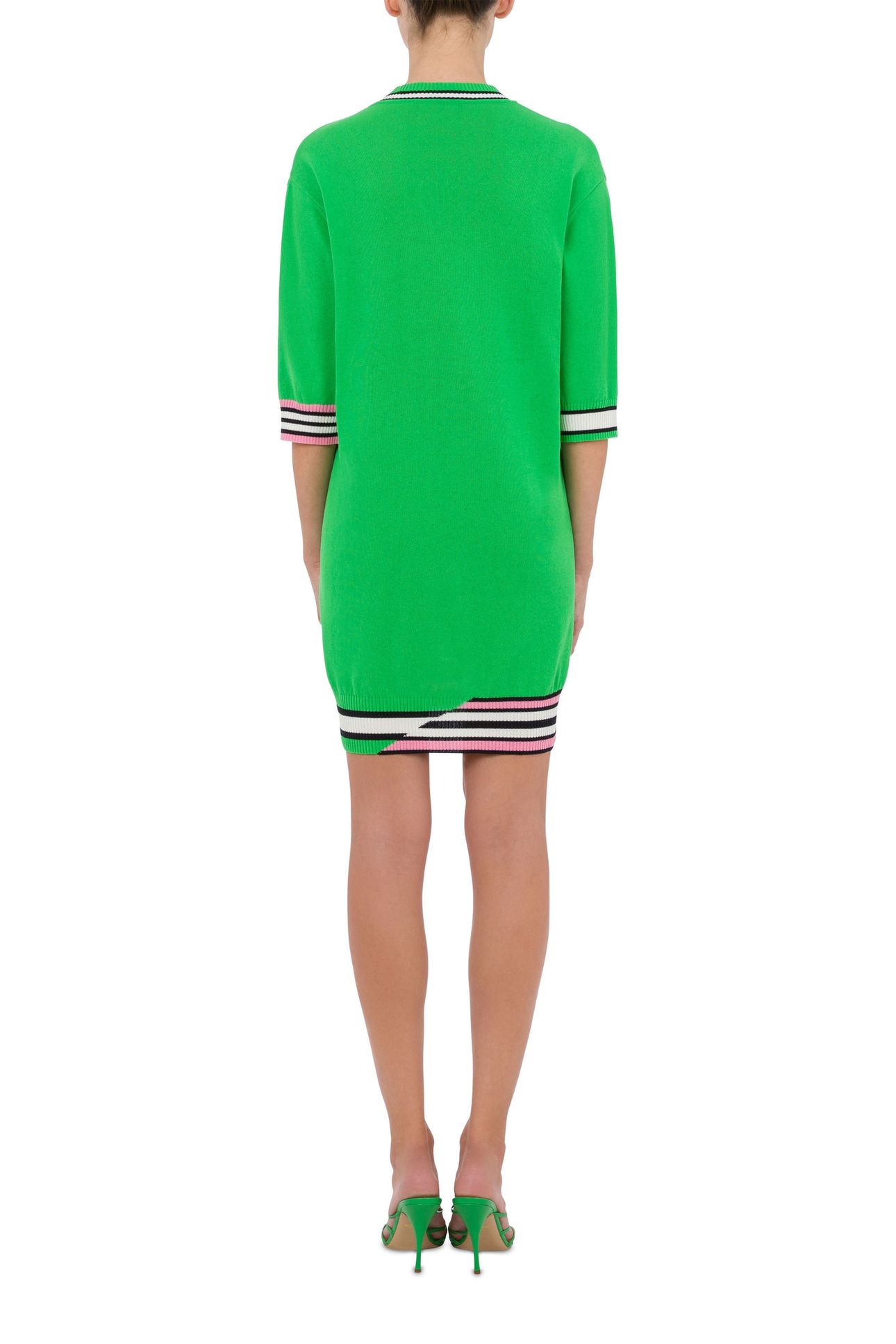 STRIPED DETAILS COTTON KNIT DRESS GREEN 2