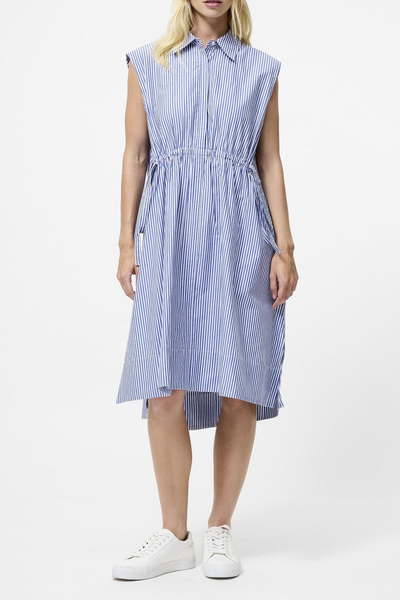 RHODES STRIPE S/LESS DRESS LINEN WHITE/MARINE 2