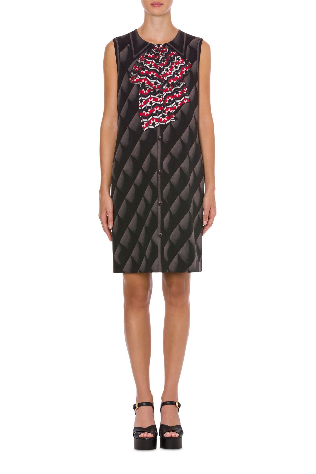 SLEEVELESS DRESS WITH TROMPE L'OEIL PRINT BLACK 1