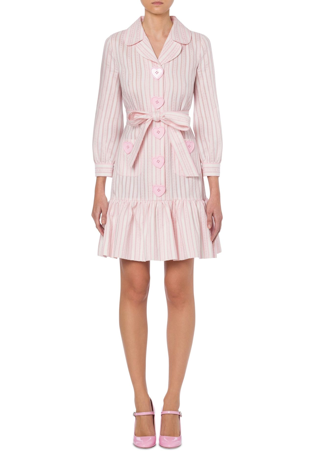 HEART BUTTONS JACQUARD STRIPED DRESS PINK 1