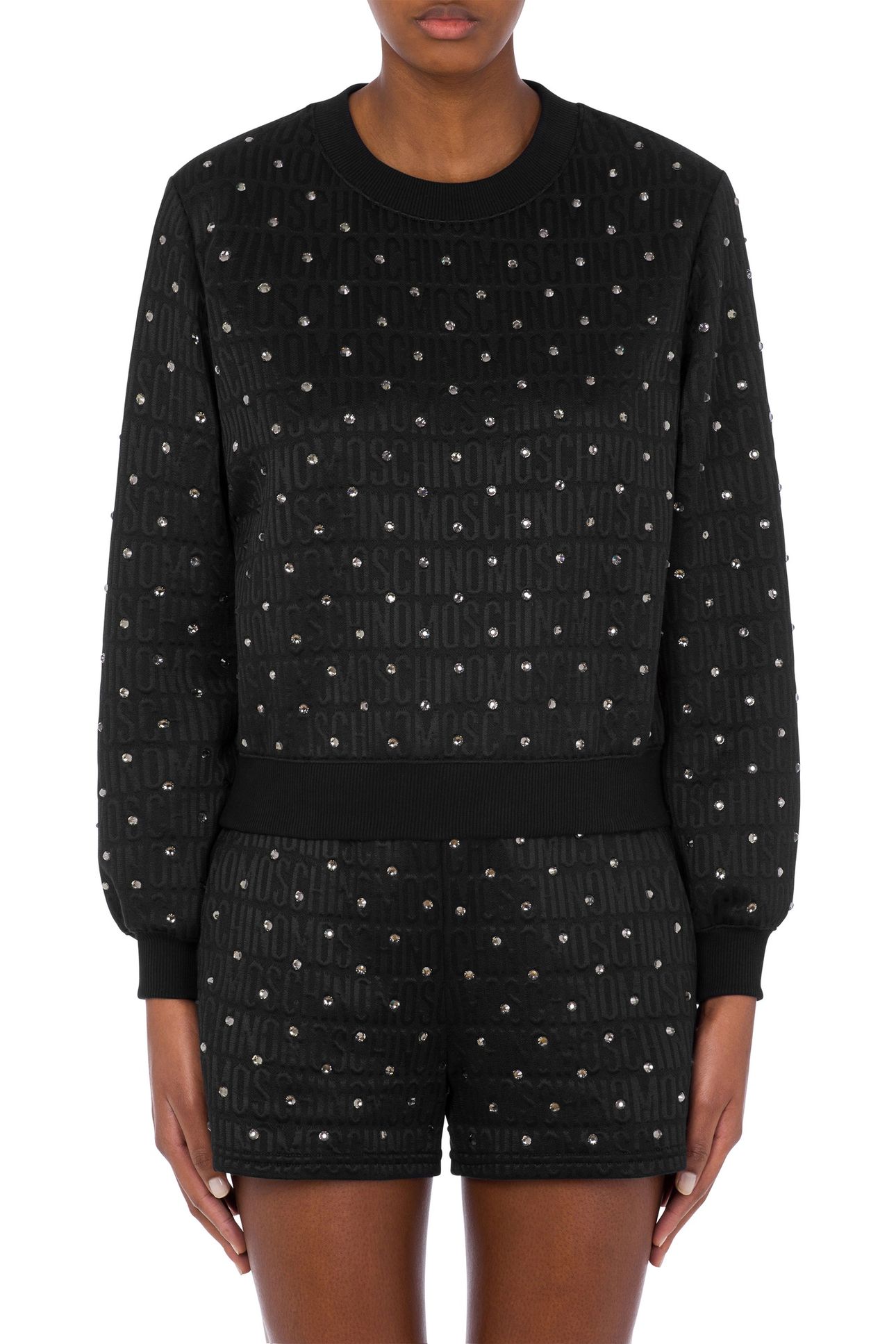 ALLOVER LOGO RHINESTONE SWEATSHIRT BLACK 1