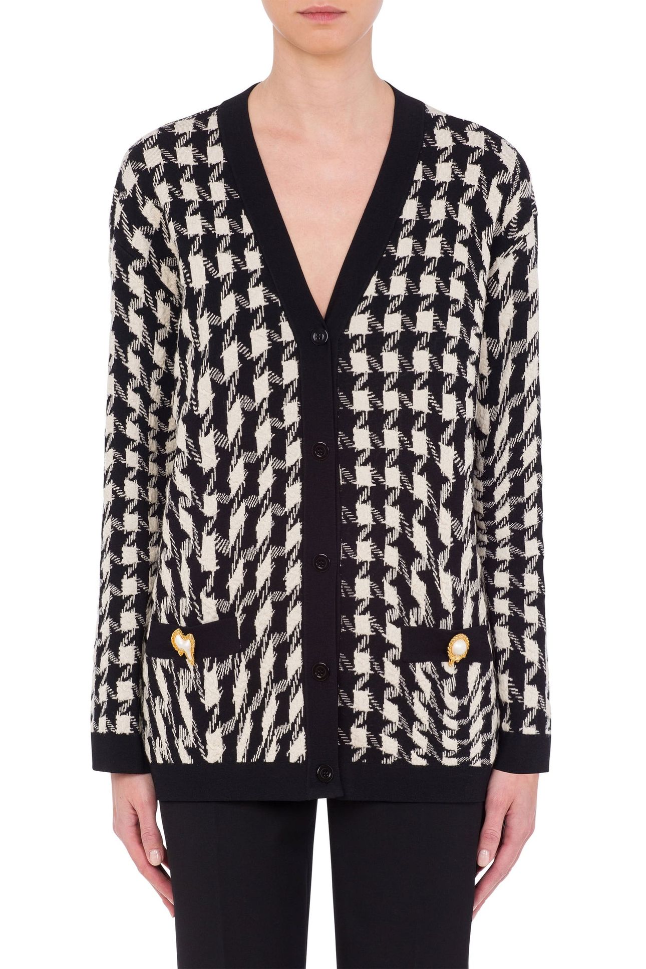 MORPHED HOUNDSTOOTH STRETCH CARDIGAN WHITE 1