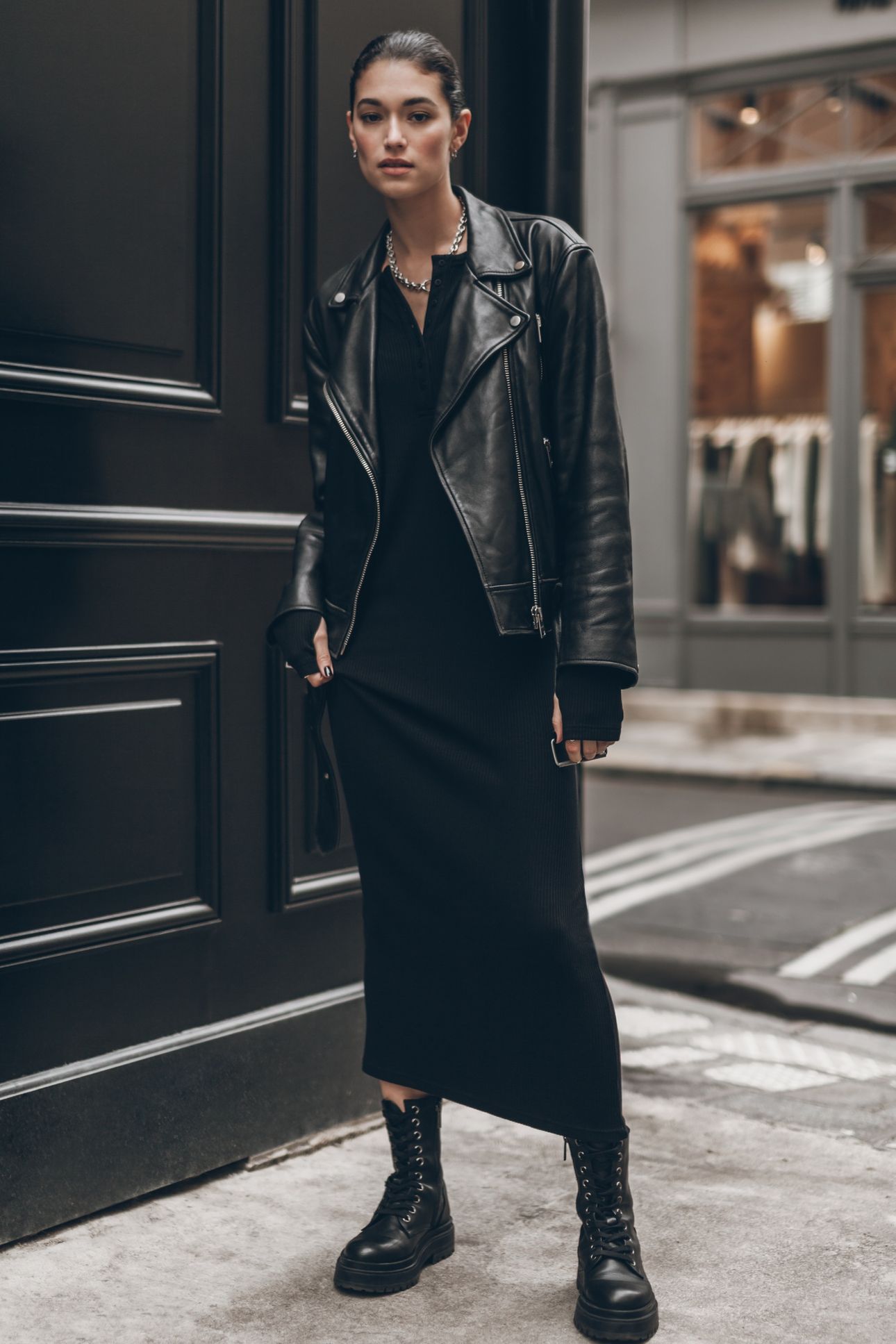 THE BLACK BUTTONED RIBBED DRESS BLACK 1