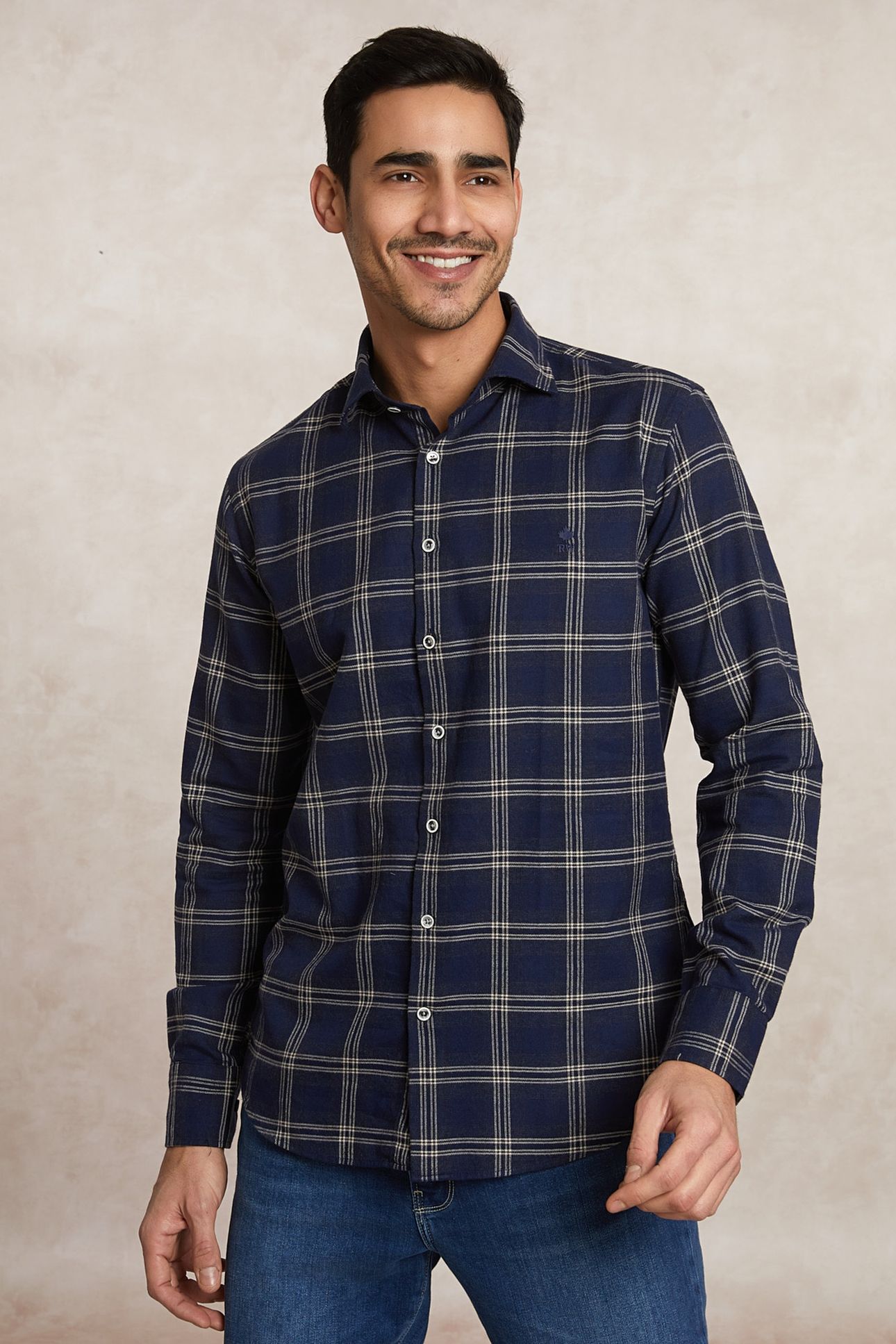 SLIM FIT CHECKED FLANNEL SHIRT BLUE/BEIGE 3