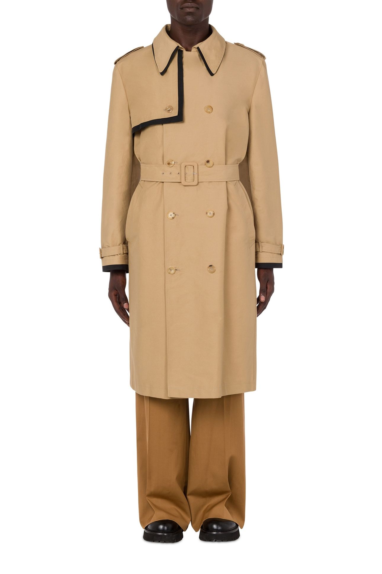 CONTRASTING LAYERS CANVAS TRENCH COAT BROWN 1