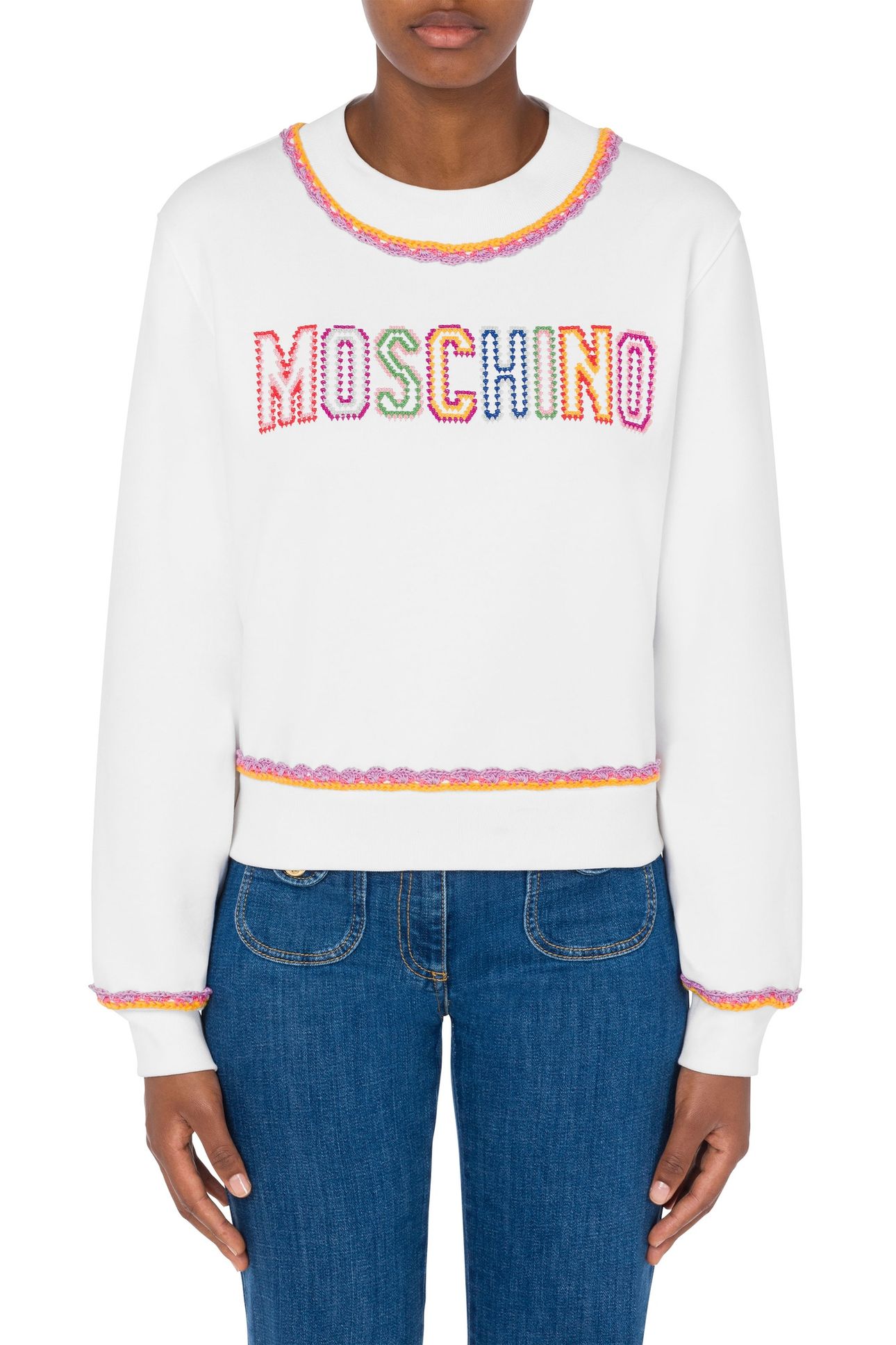ORGANIC COTTON SWEATSHIRT CROCHET DETAILS WHITE 1