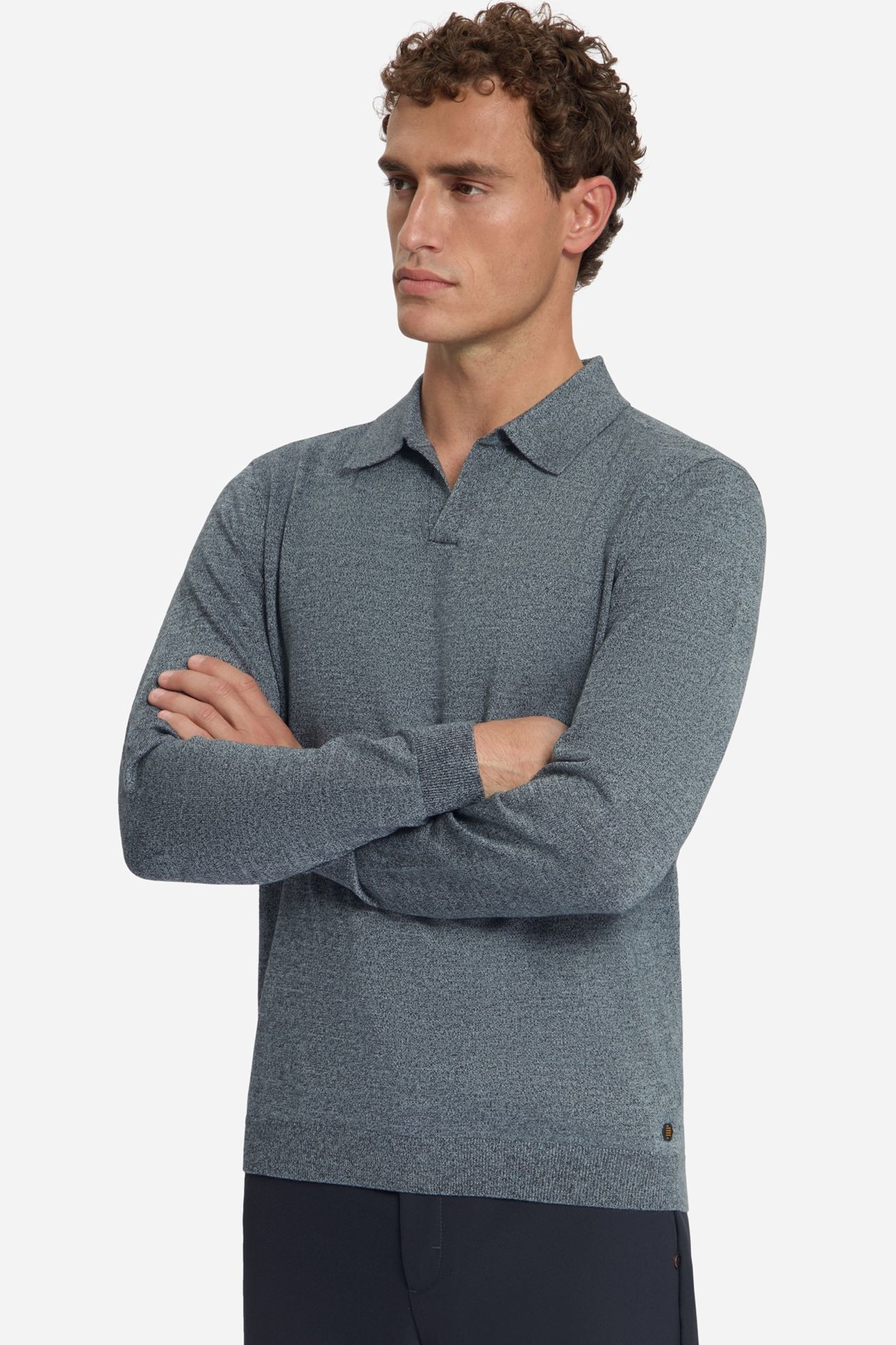 PULLOVER V POLO MELANGE DUSTY BLUE 3